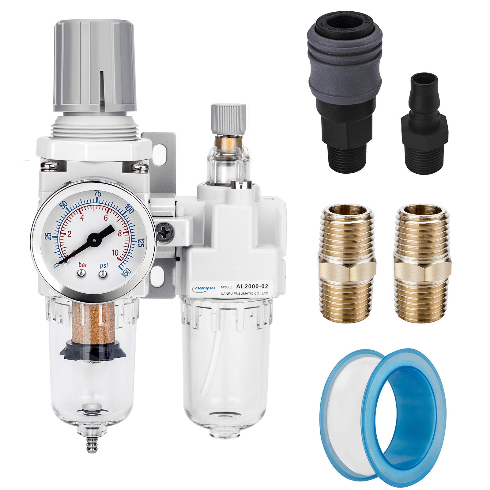 NANPU 1/4" NPT Compressed Air Filter Regulator Lubricator Combo