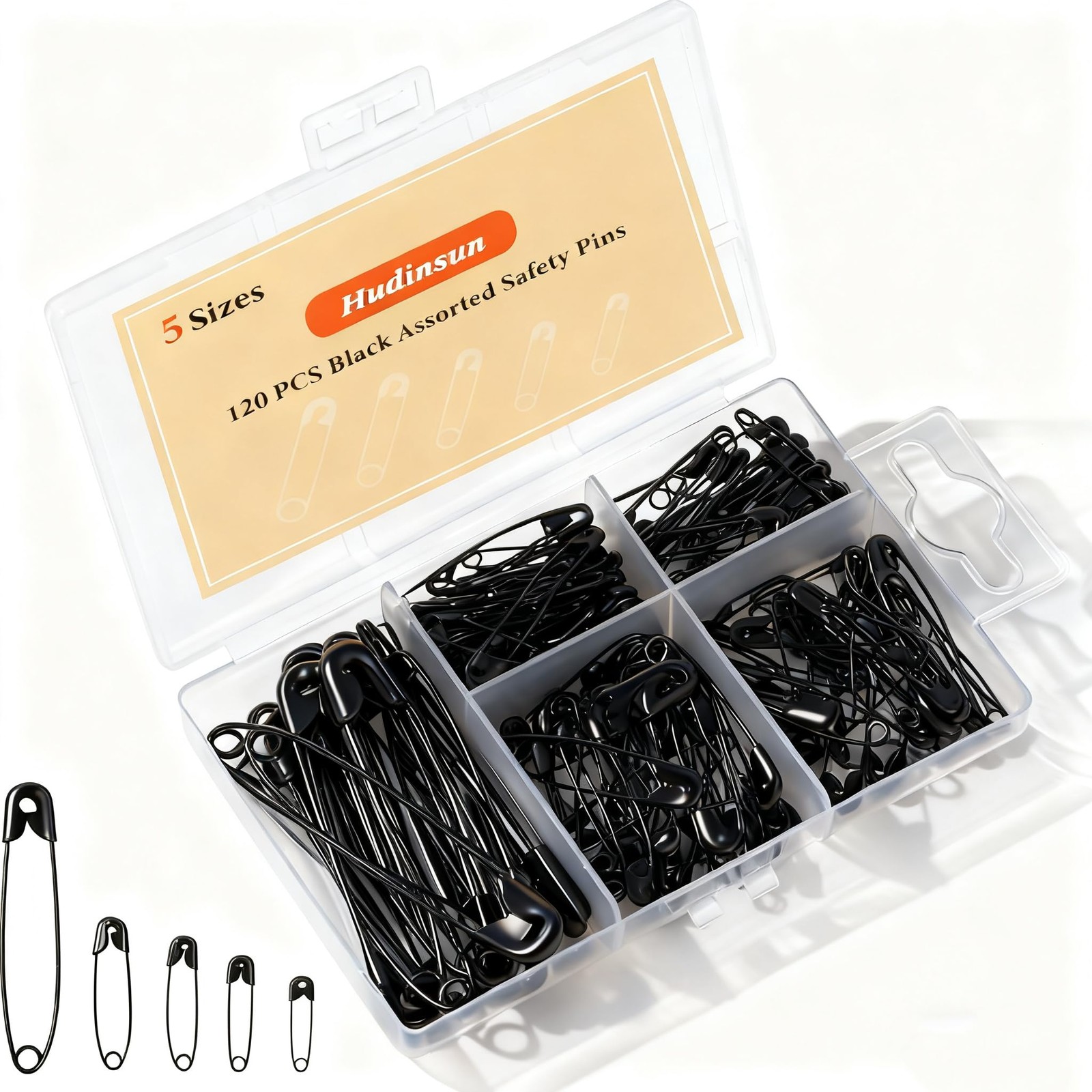 120 PCS 5 Different Sizes Black Safety Pins Assorted, Small and Large Safety ...