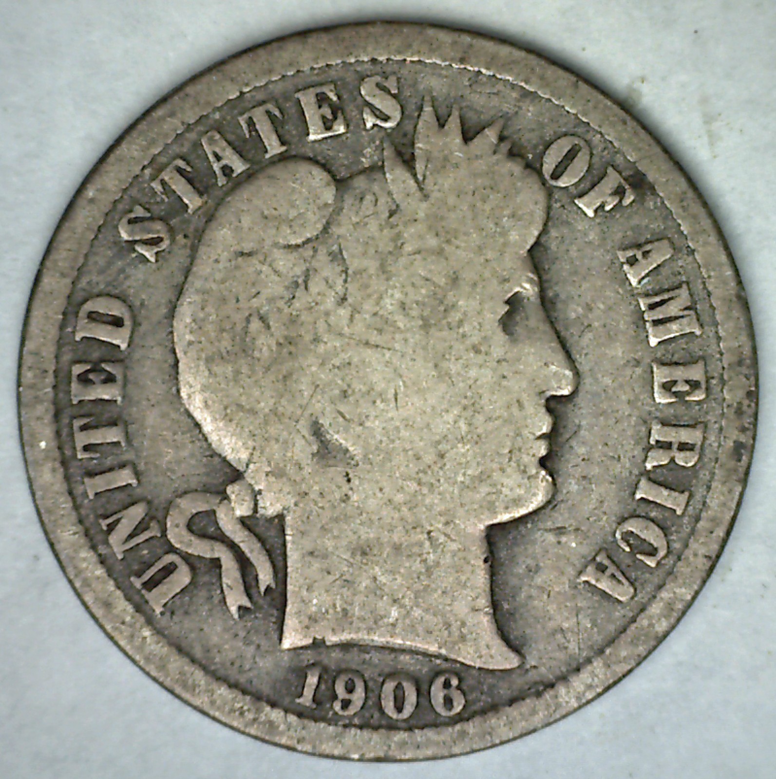 1906 S Silver Barber Dime 10c US Type Coin San Francisco Mint Circulated GOOD