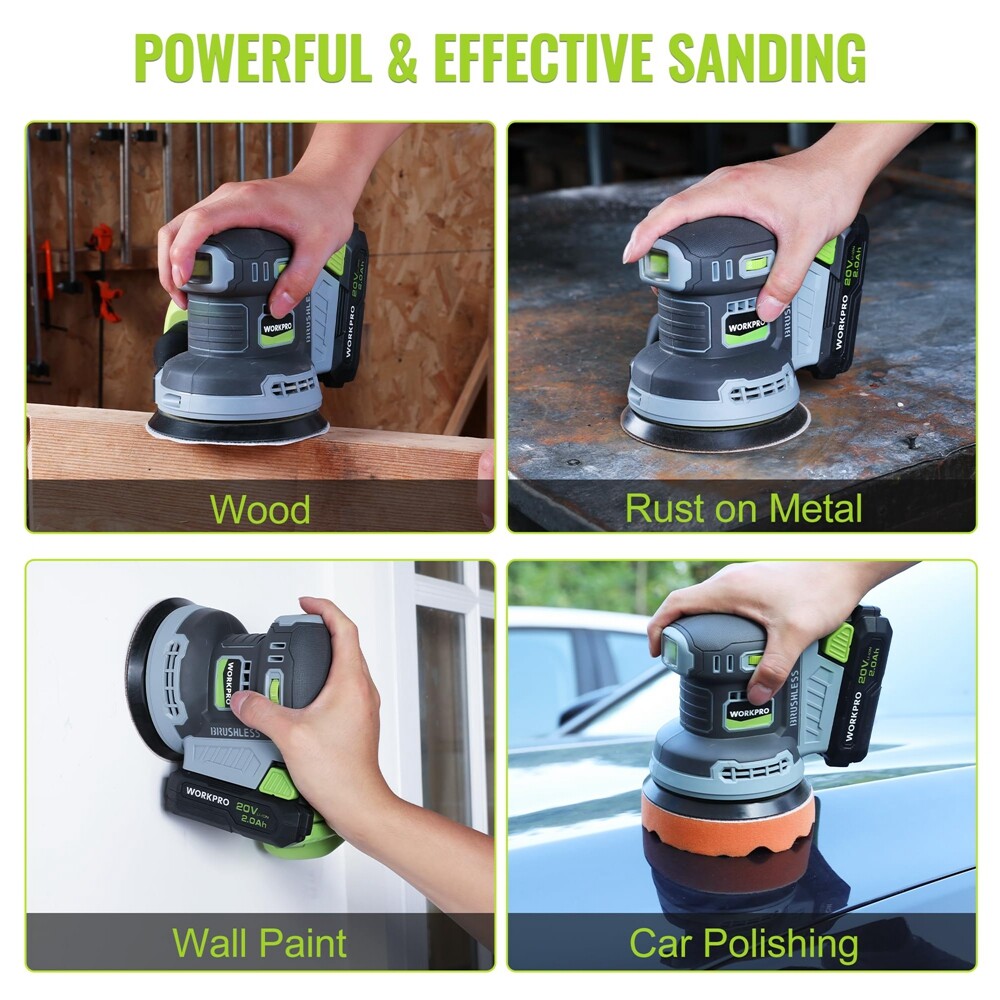 WORKPRO Brushless Random Orbital Sander Cordless 6 Variable Speeds NEW