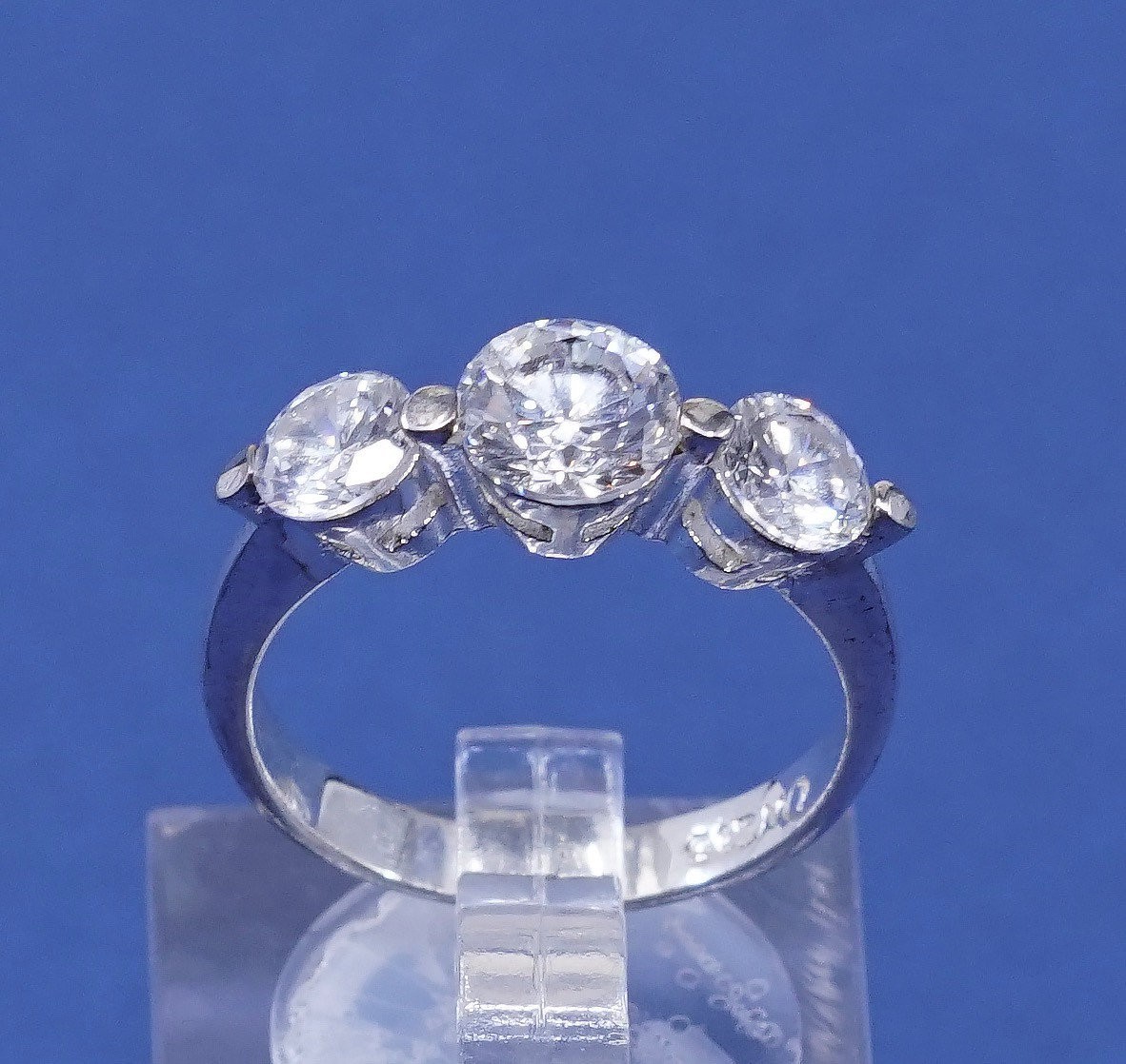 sz 6.75, vtg Sterling silver handmade ring, 925 engagement ring w/ cz