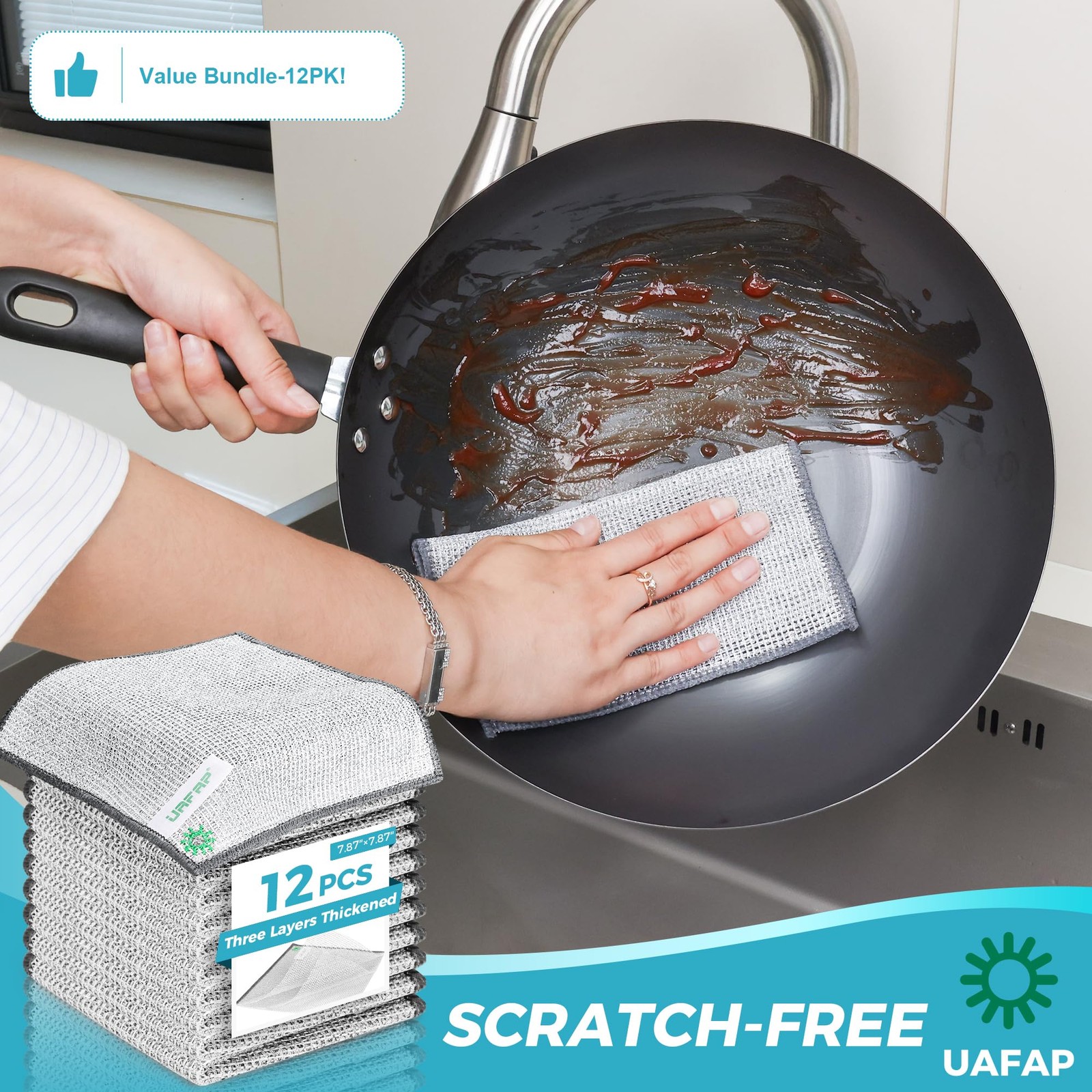 UAFAP 12 PCS Non Scratch Wire Dishcloth, Cleans Fast Without Scratching, Stan...