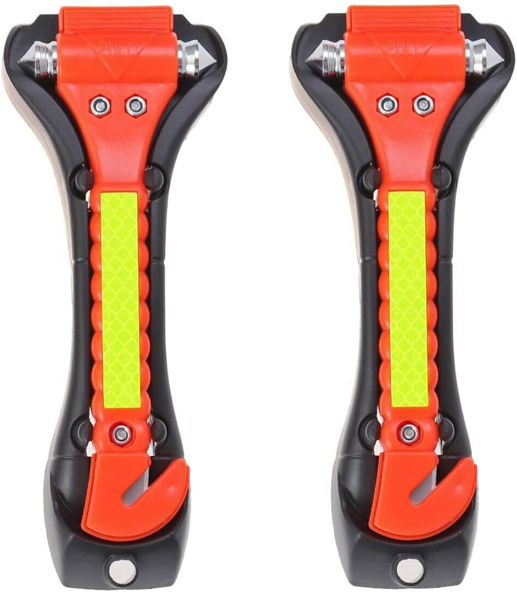 Car Safety Hammer 2 Pack, Window Glass Breaker and Seat Belt Cutter, 2-In-1 Emer