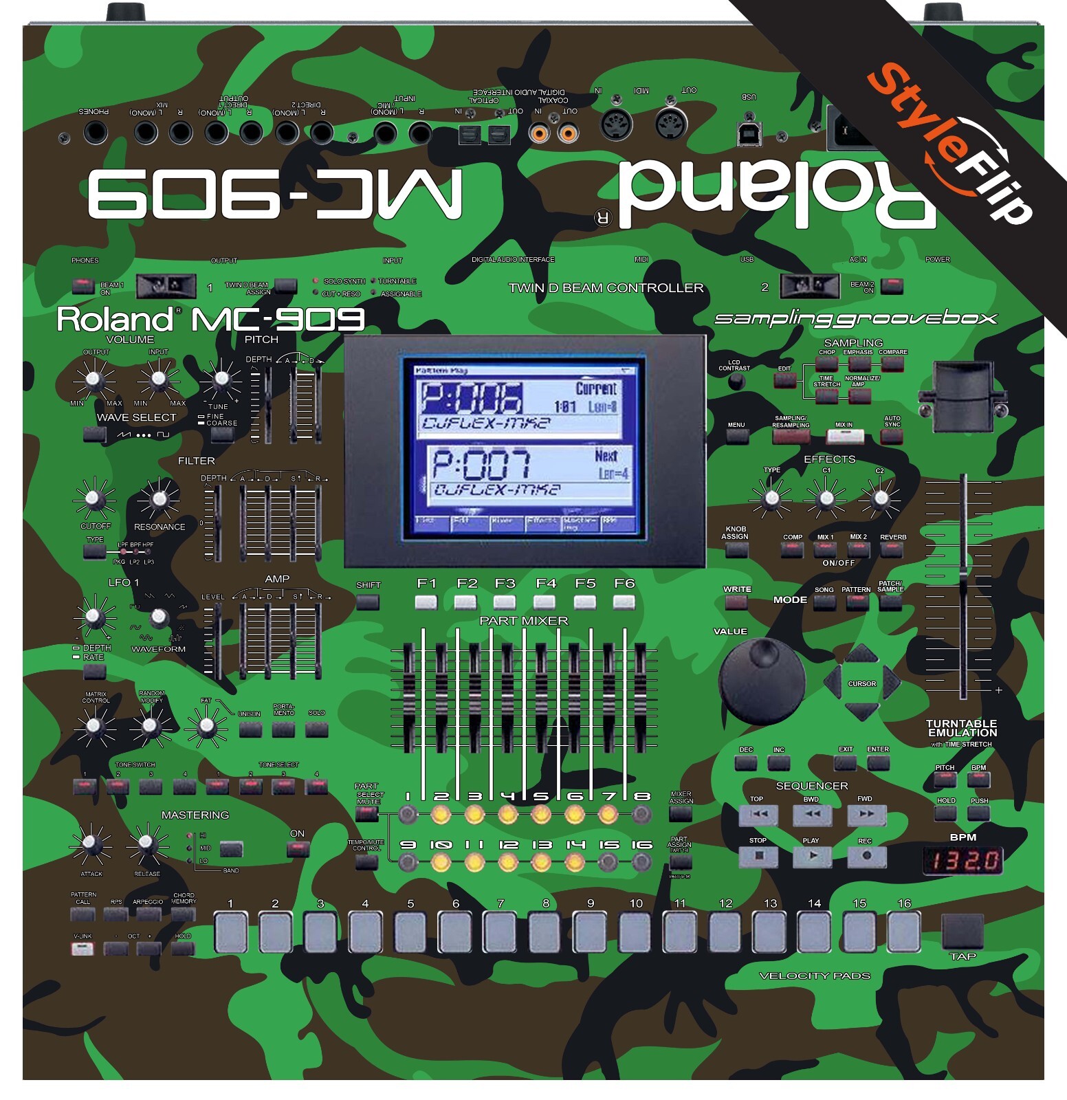 Roland MC-909 Skin | Green Camo | Protective Decal | StyleFlip Skins