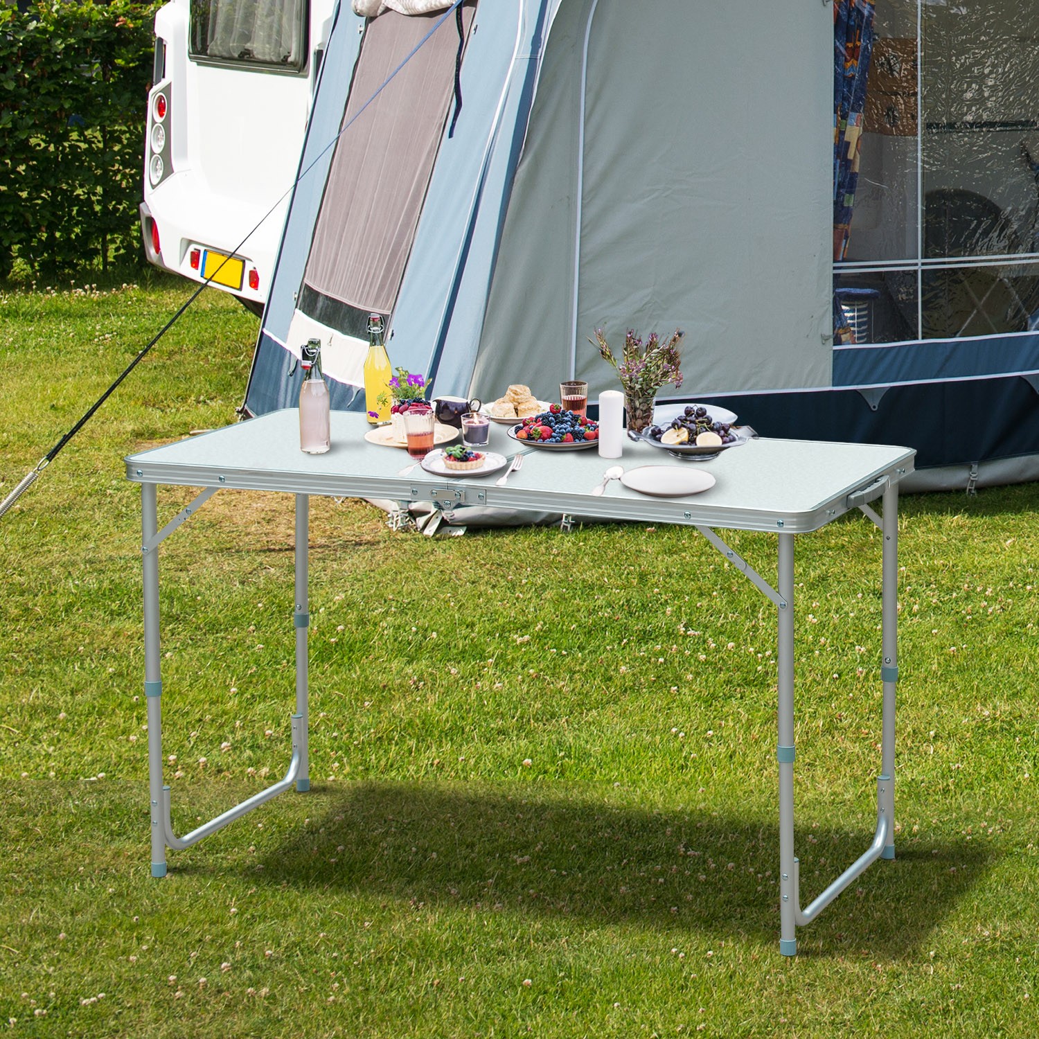 47" Folding Camping Table with Height Adjustability, Lightweight Portable Table