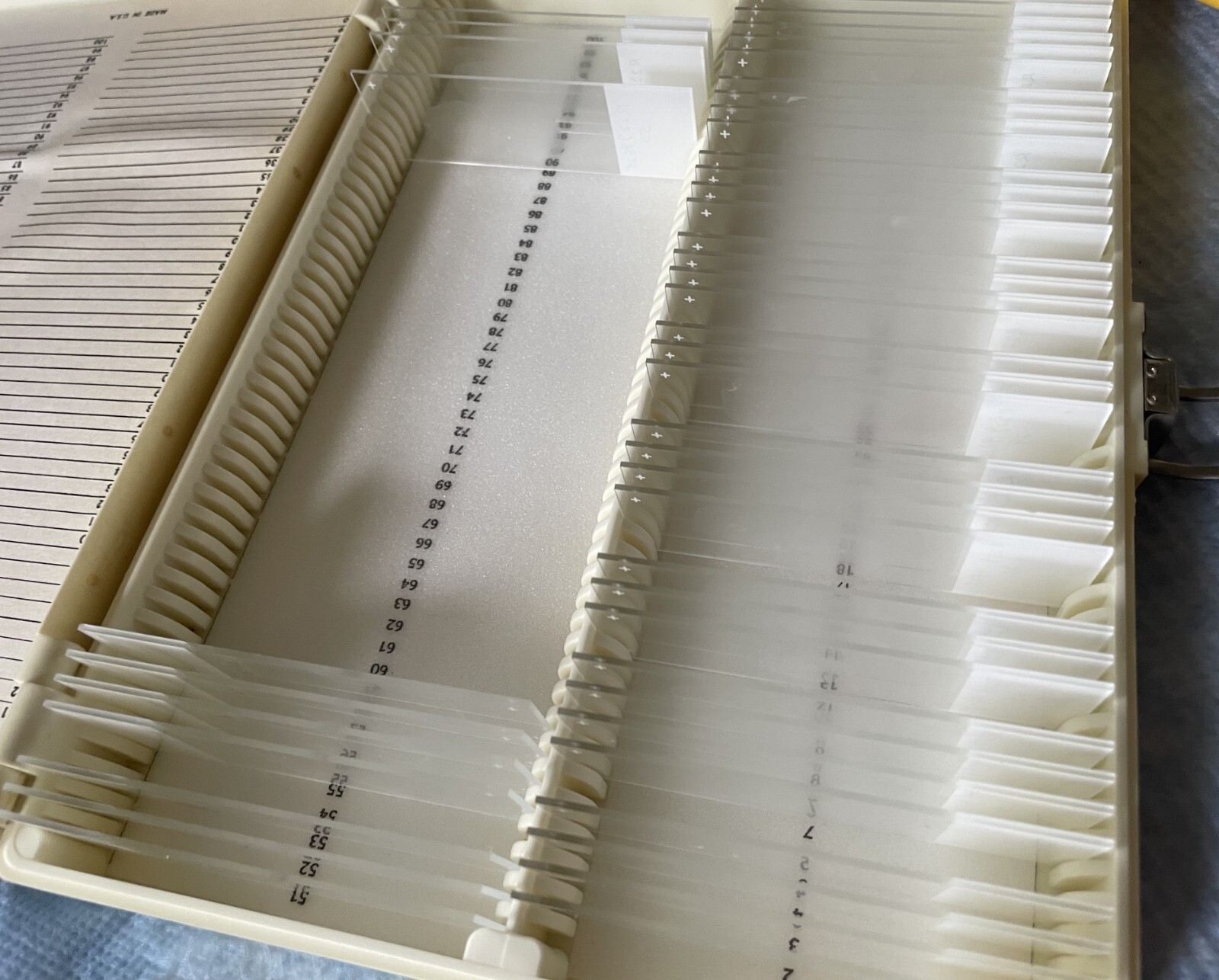 Four Microscope storage boxes with mouse tissues slides, 14,15,16,17