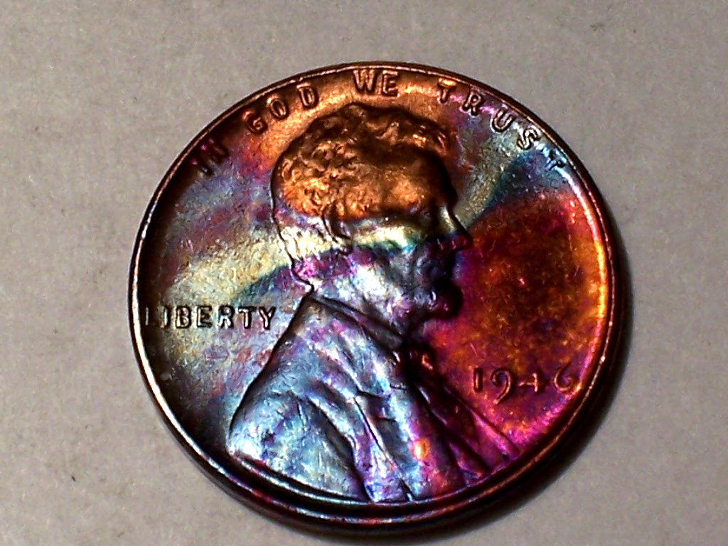1946-P  @   Stunning" Colores on this old  Lincoln Wheat Penny.! #355