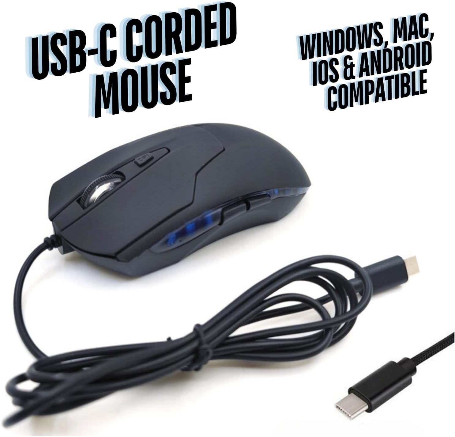 CBUS Wired USB-C Mouse 6 Button Silent Click Ergonomic LED Backlit 4 DPI Speeds