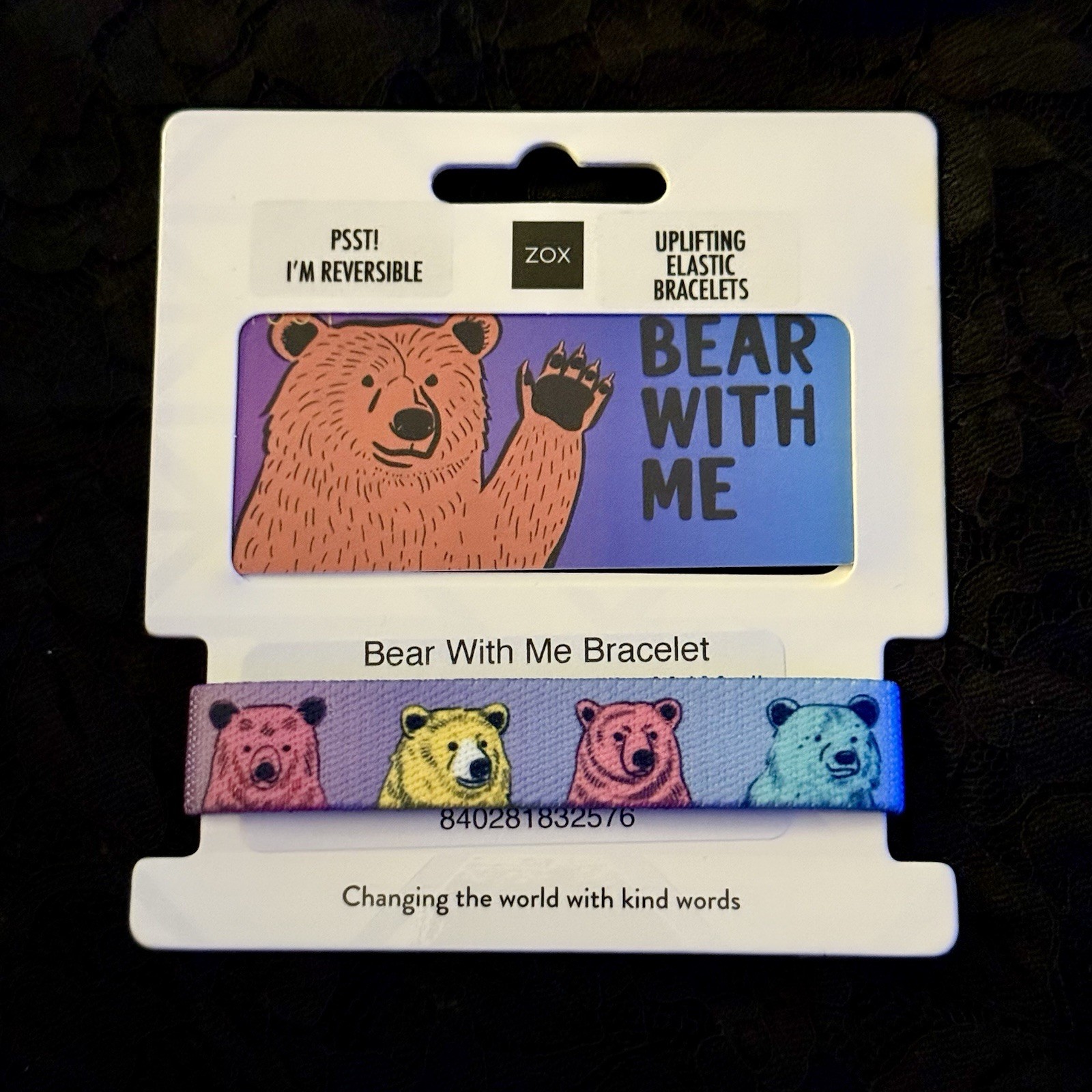 New! ZOX Single *BEAR WITH ME* Sz OS/MEDIUM - Reversible Wristband with Card
