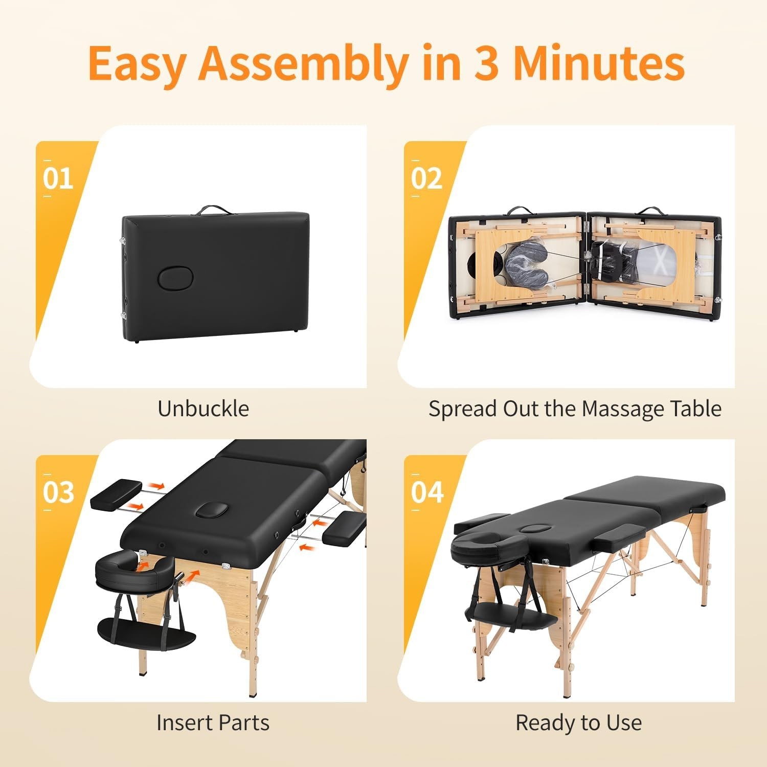 Effortless Setup: 24" Portable Massage Table with Luxurious Design Features
