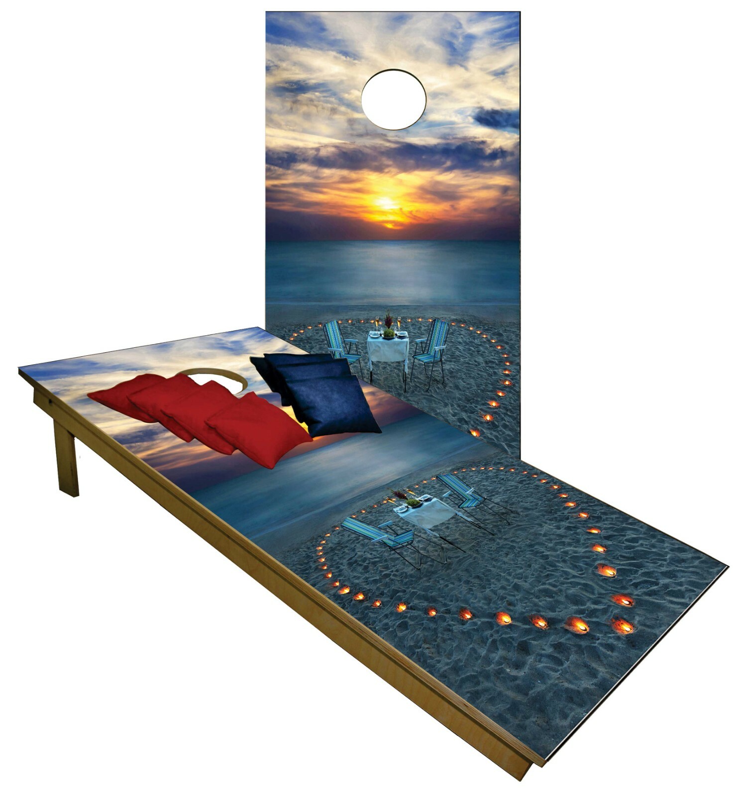Cornhole Magical Sunset Beach Dinner Boards BEANBAG TOSS GAME w Bags Set