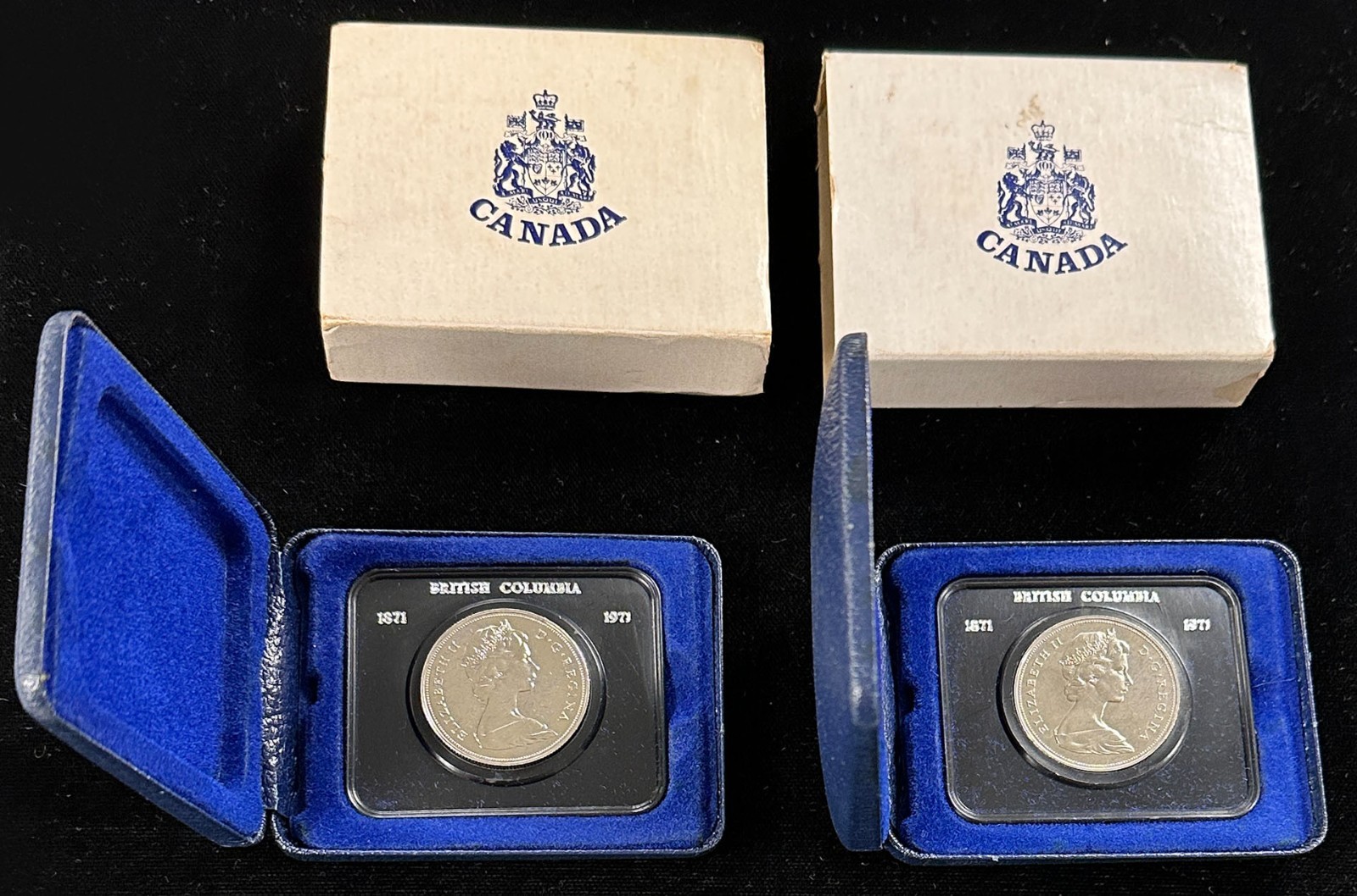 1971 Canada British Columbia PROOF Silver Dollar in Case - Lot of 2