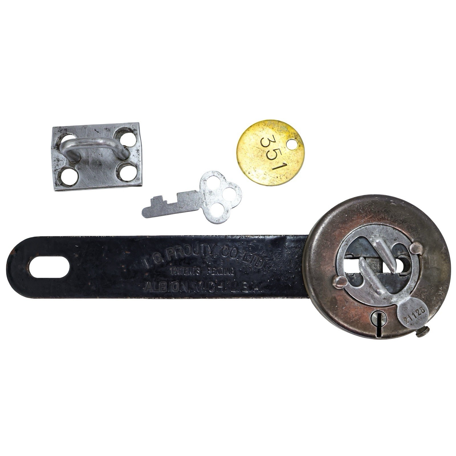 Antique T.C. Prouty Hasp Lock w/ Original Key Albion, MI Working Smoothly