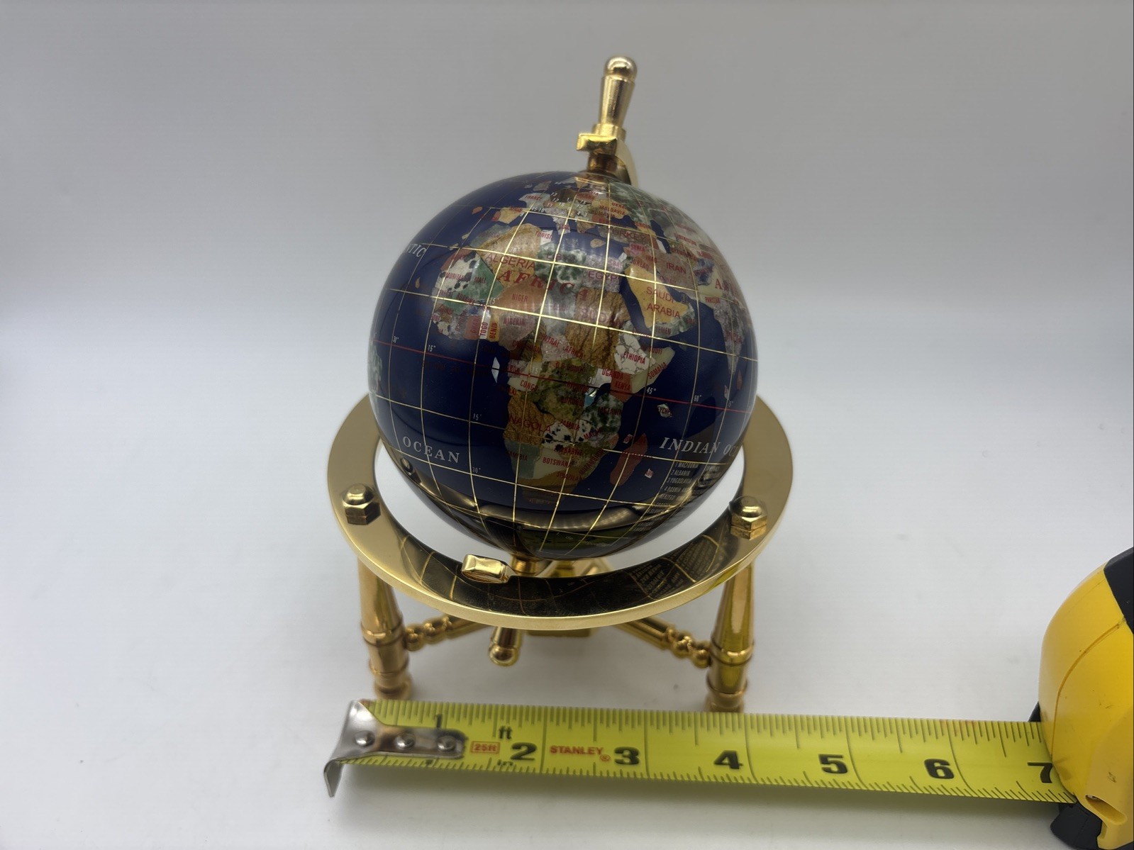 6-Inch Mini Blue Gemstone World Globe with Gold Stand