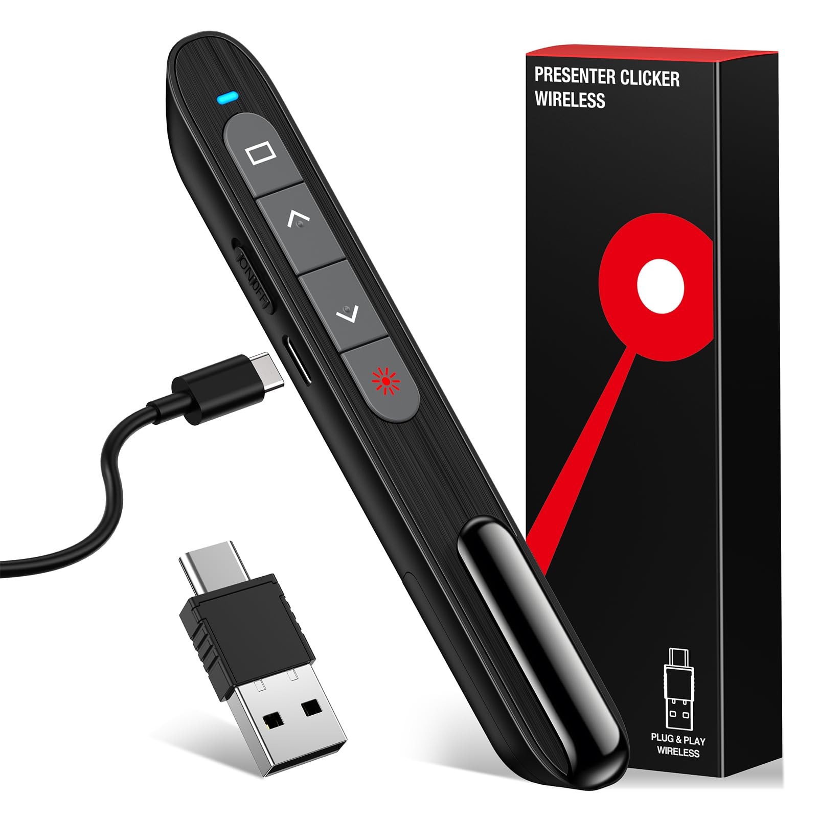 Rechargeable USB C Presenter, 2.4 GHz Wireless Red Laser Pointer Pen, Hyper...