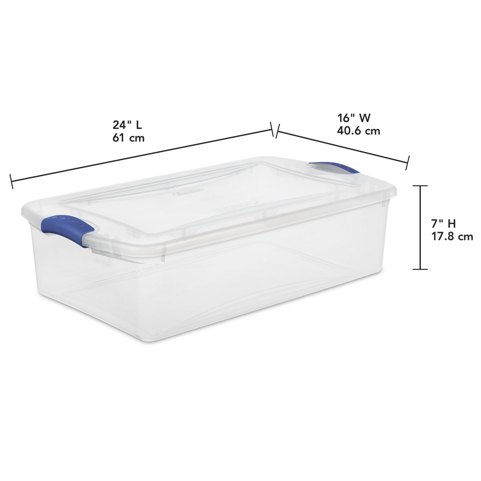 Sterilite 32 Qt Latching Storage Bin, Blue Latch, 6-Pack