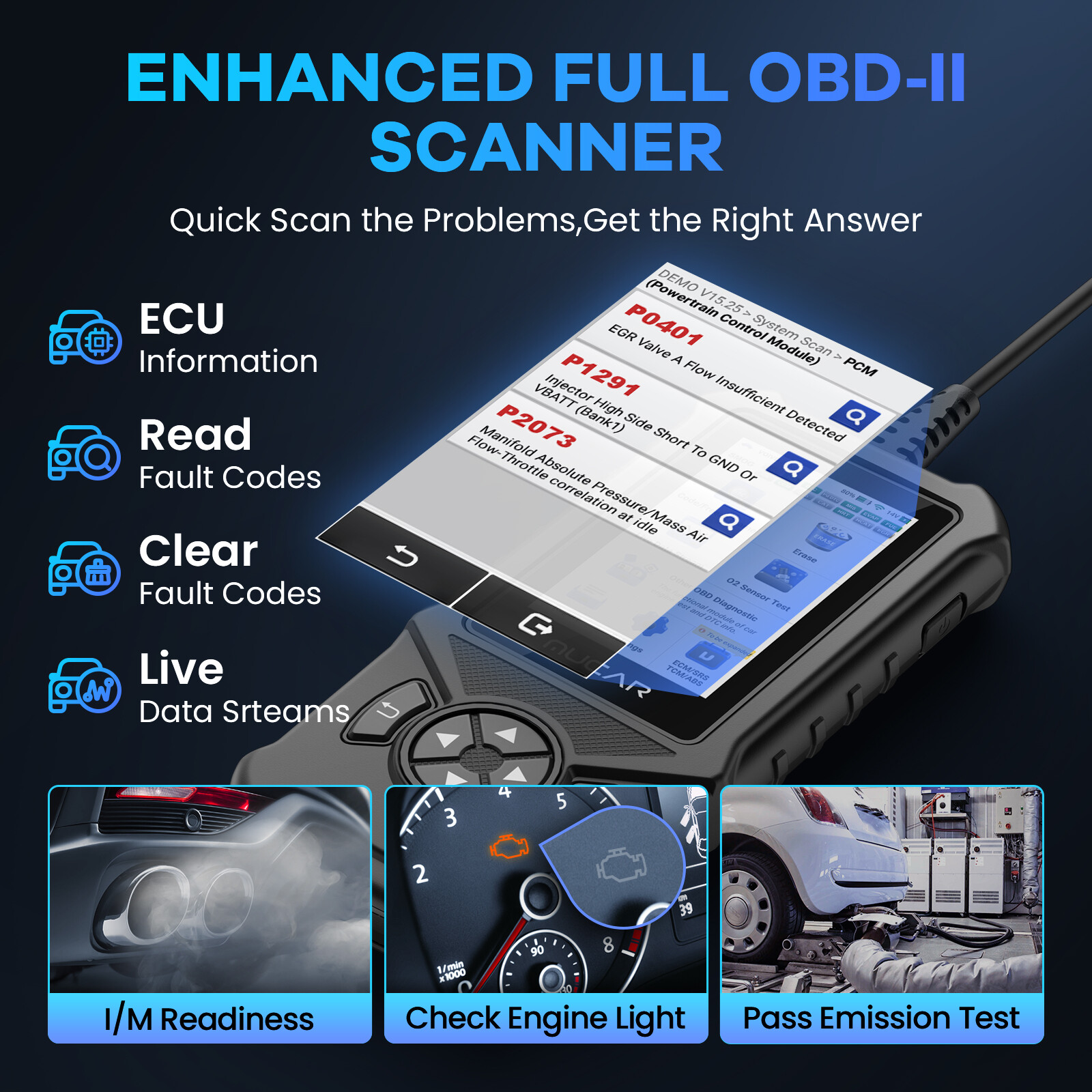2024 MUCAR CDE900 Car Diagnostic Scanner OBD2 Code Reader Check Engine ABS SRS