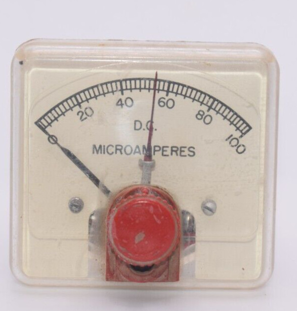 VINTAGE STEAMPUNK PANEL METER -0 - 100 MICROAMPERES DC WITH LIMIT SET