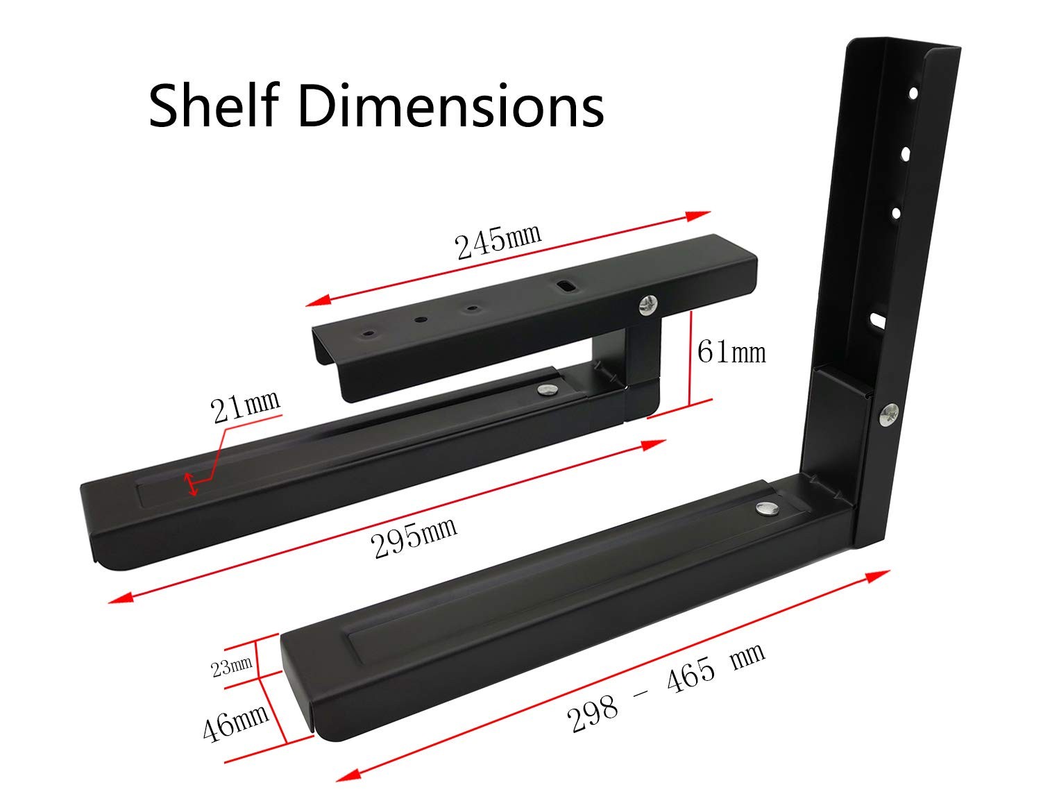 1 Pair Black Universal Microwave Shelf Bracket, Wall Mount, Extend, Foldable