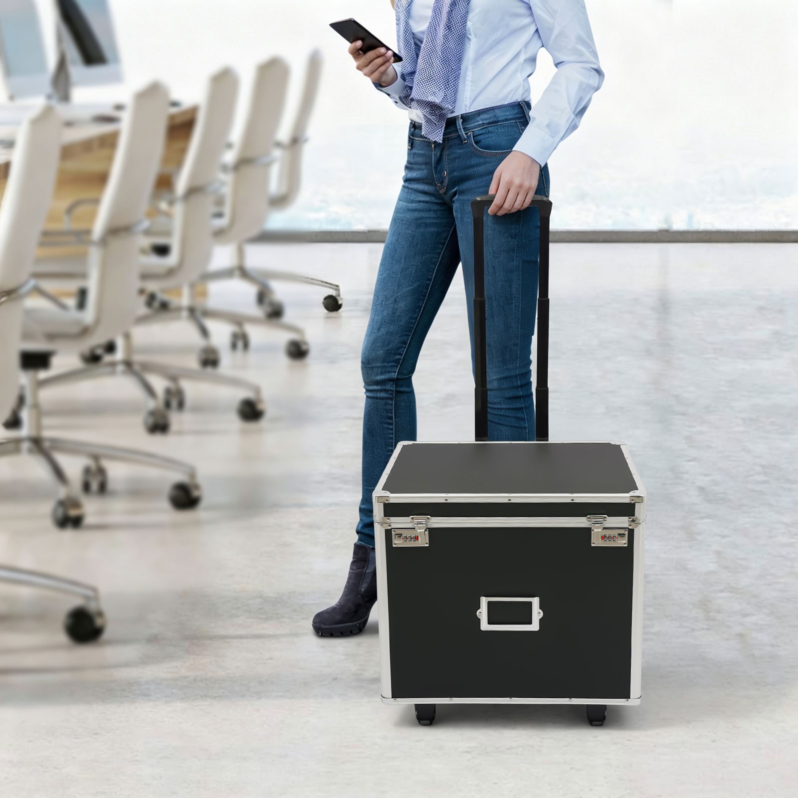 Aluminum Alloy File Lock Box, Hand pull File Case Locking Mobile Business Box