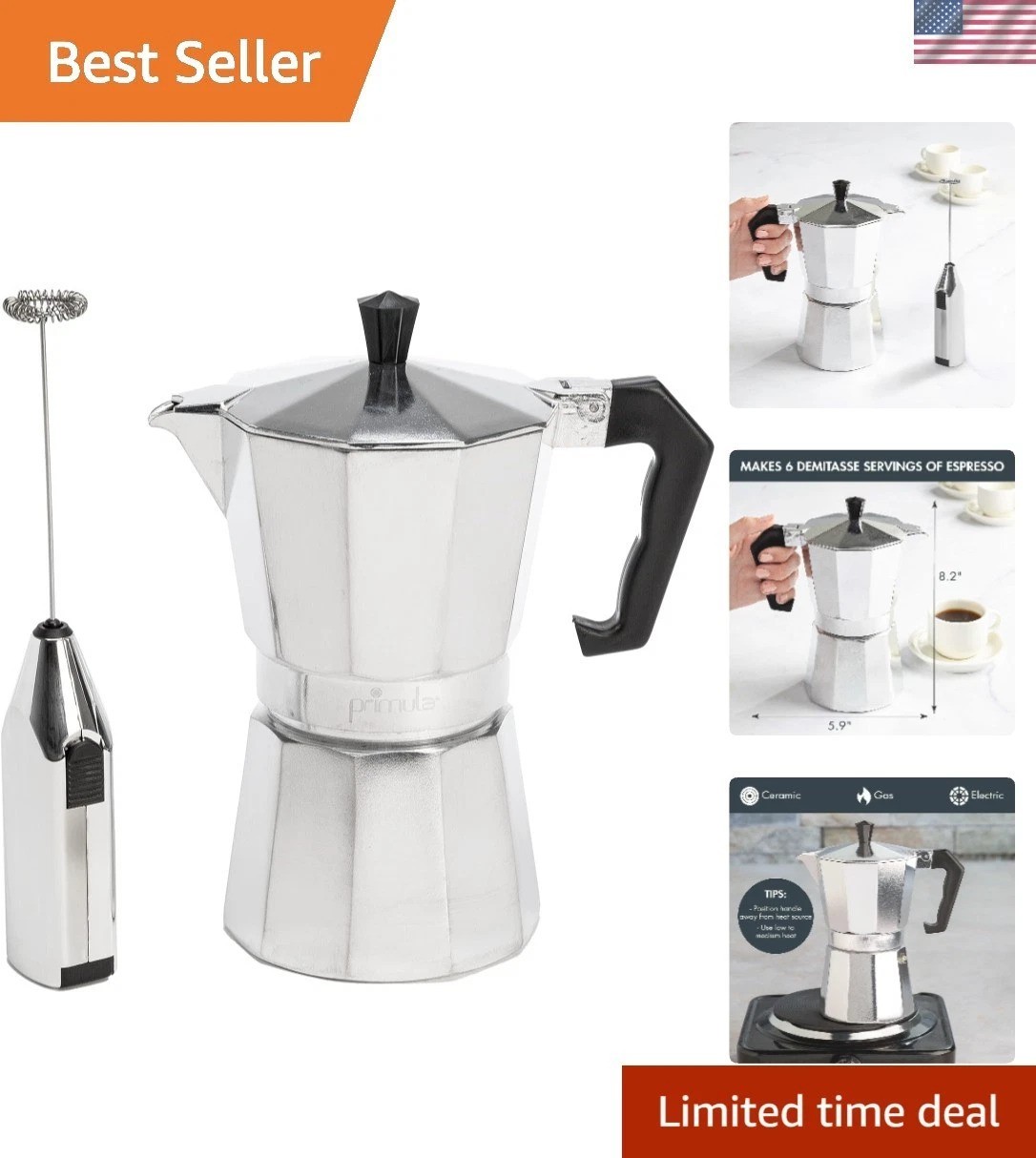 6-Cup Classic Moka Pot & Electric Milk Frother - Italian & Cuban Coffee at Home