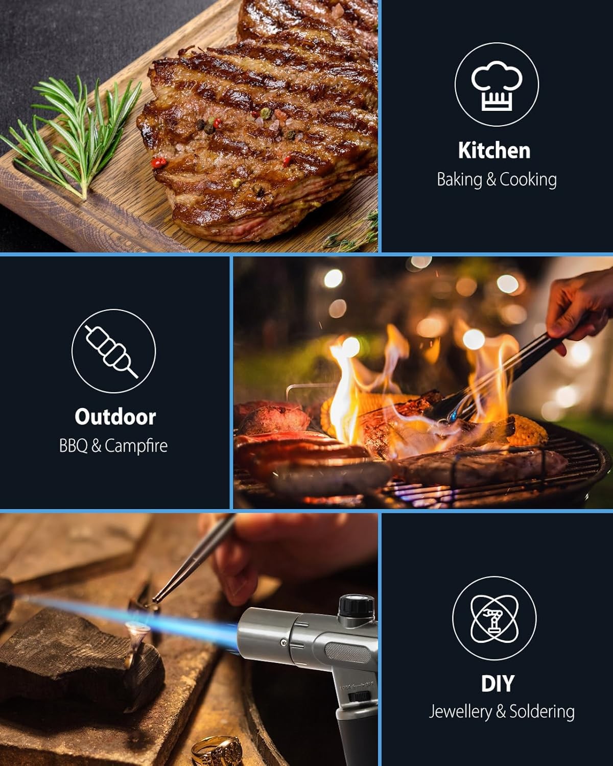 RONXS Torch Lighter, Refillable Kitchen Butane Torch, Cooking Torch with Safety