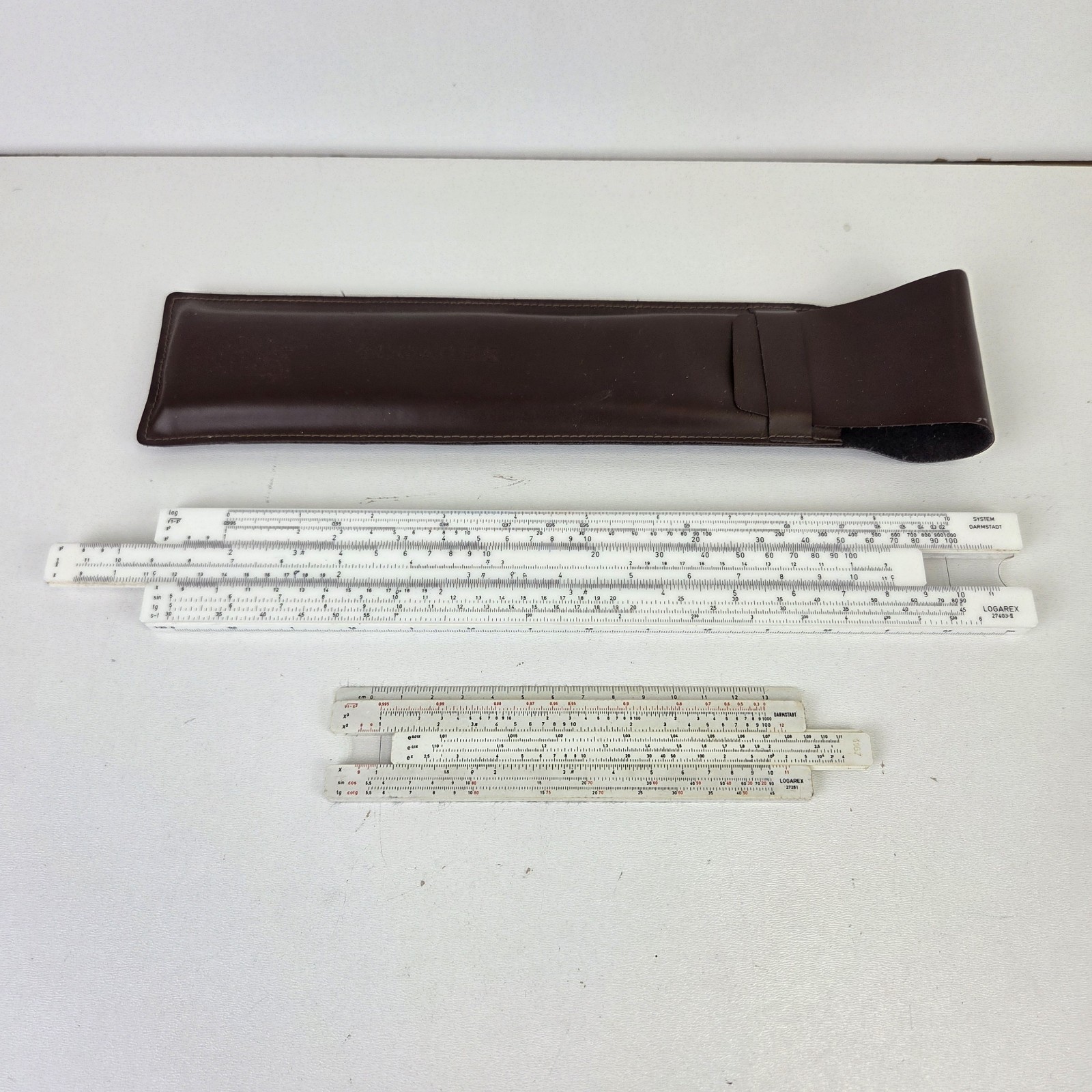 Logarex 27403-II Logarithmic Slide Rule & 27251 Pocket Rule with Leather Case