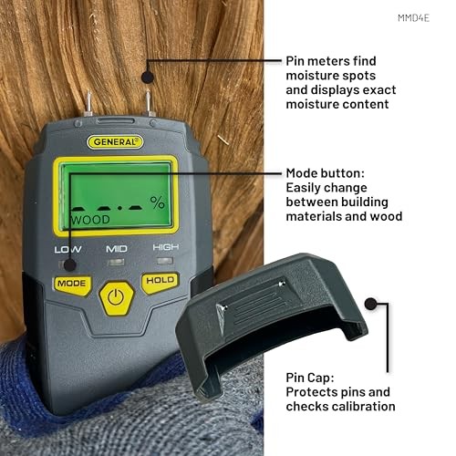 MMD4E Digital Moisture Meter, Water Leak Detector, Moisture Tester, Pin Type