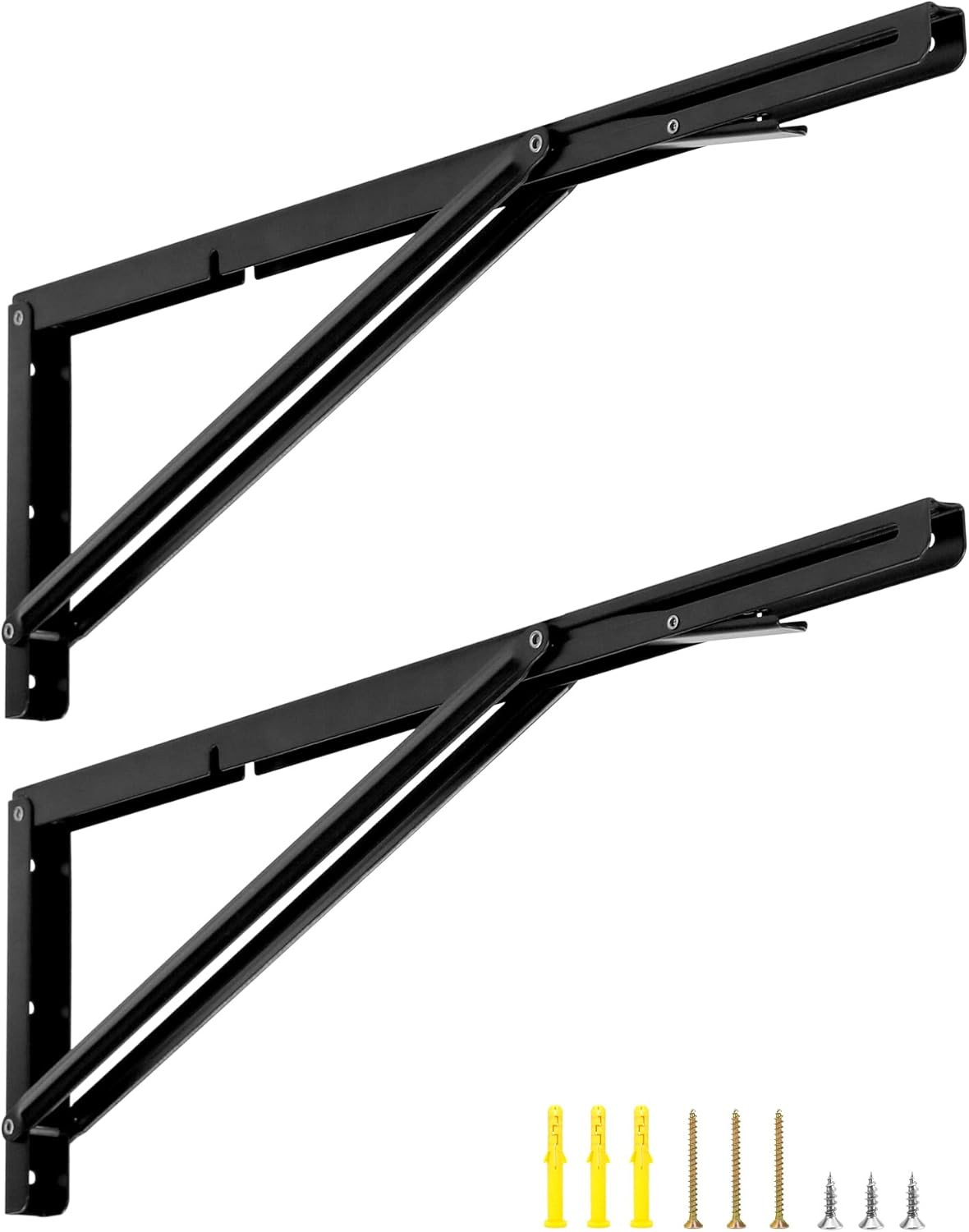 24” Folding Shelf Brackets Heavy Duty Wall Table Bench Support 330lbs 2Pk Black.