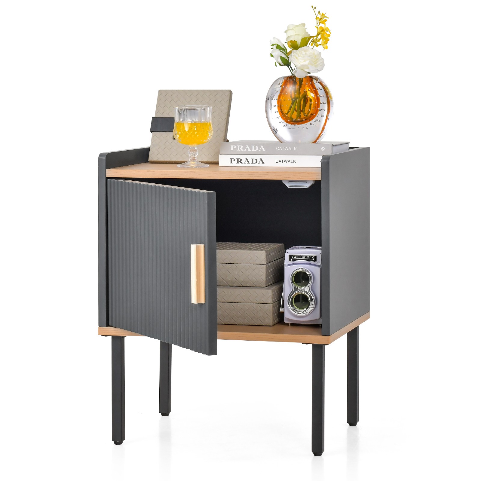Nightstand Bedside End Table w/ Door Cabinet for Living Room Bedroom