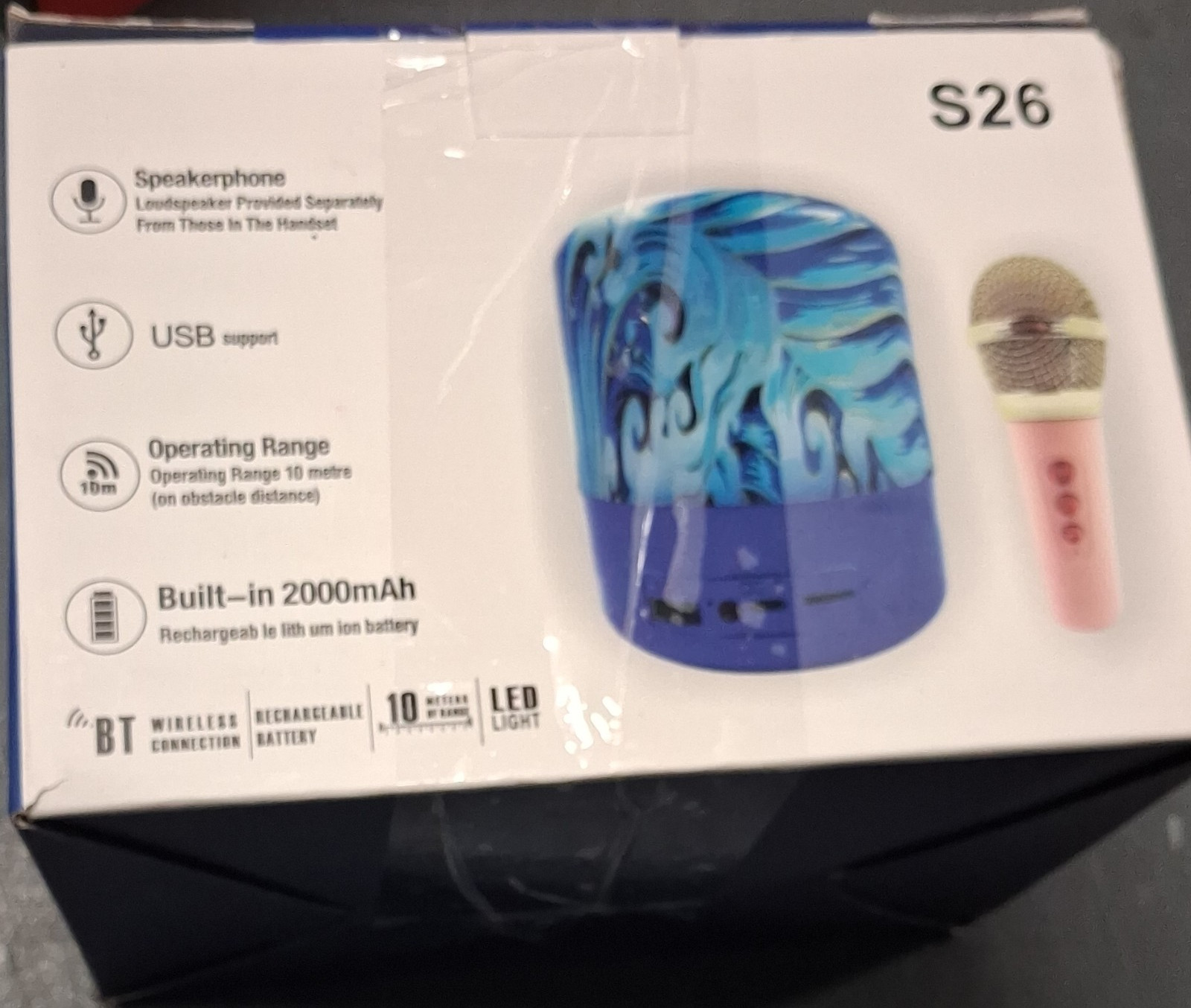 S26 Portable Karaoke System Bluetooth 5.0, LED, Rechargeable, Microphone