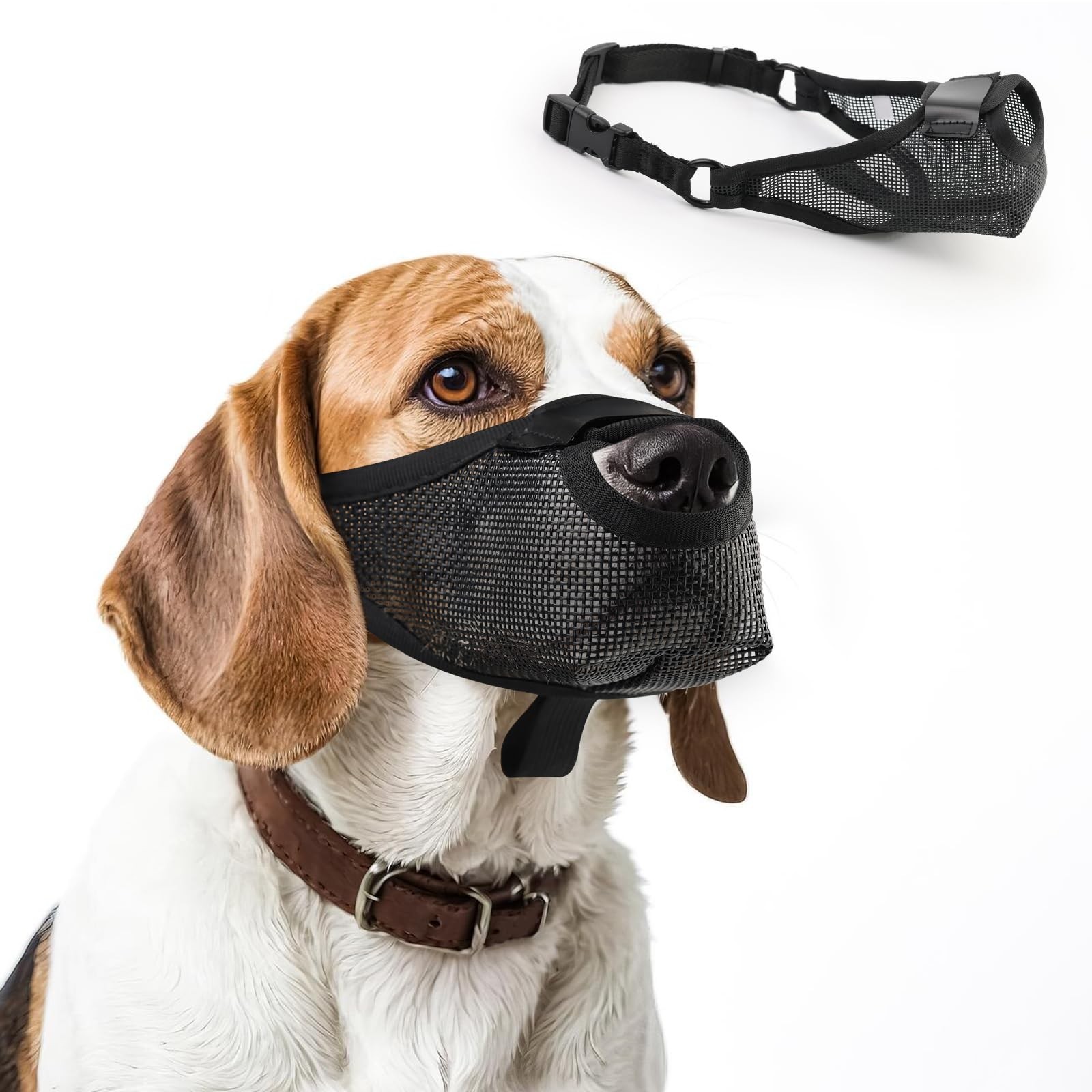 Breathable Air Mesh Basket Muzzle for Small to Large Dogs, Allows XL, Black