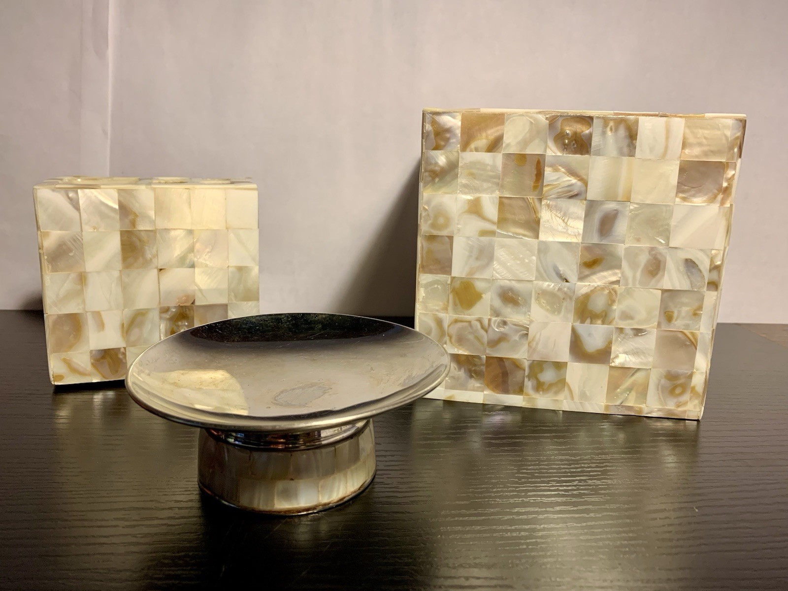 Mosaic Capiz Shell Mother Of Pearl Bathroom Accessories Dish Tissue Toothbrush