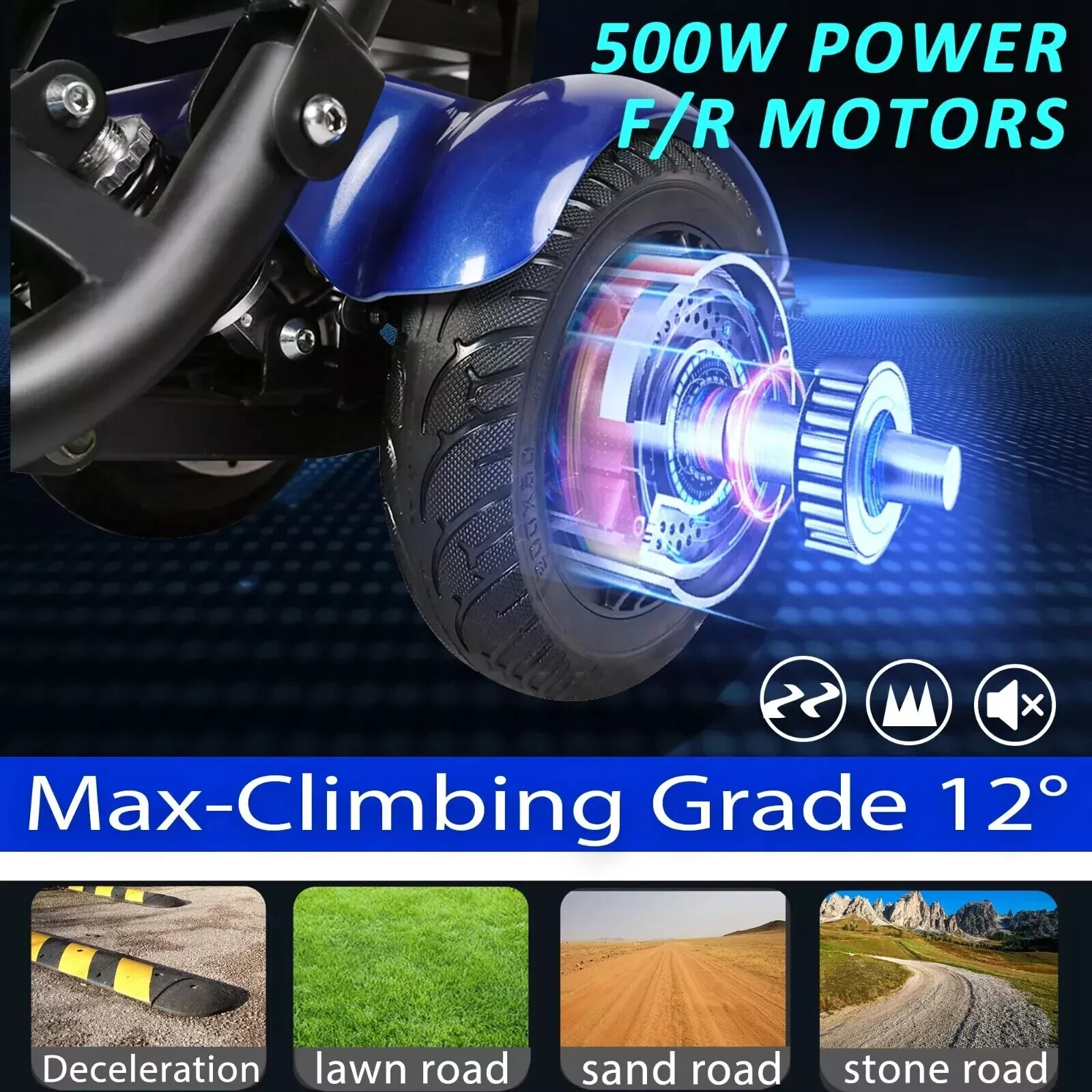 Foldable 4 Wheel Mobility Scooter Folding Drive Device for Seniors Adults 500W