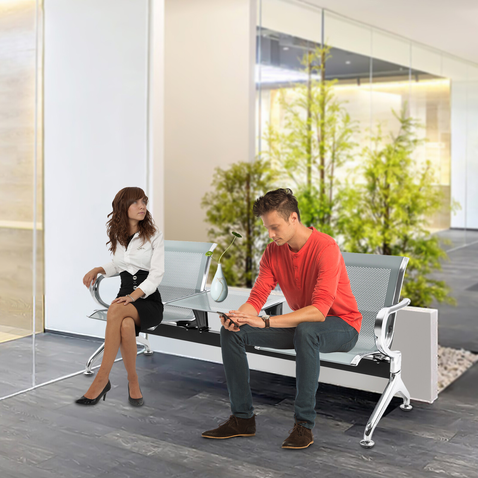 2-Seat Office Reception Chair Set with Table Waiting Chair Reception Room Chair