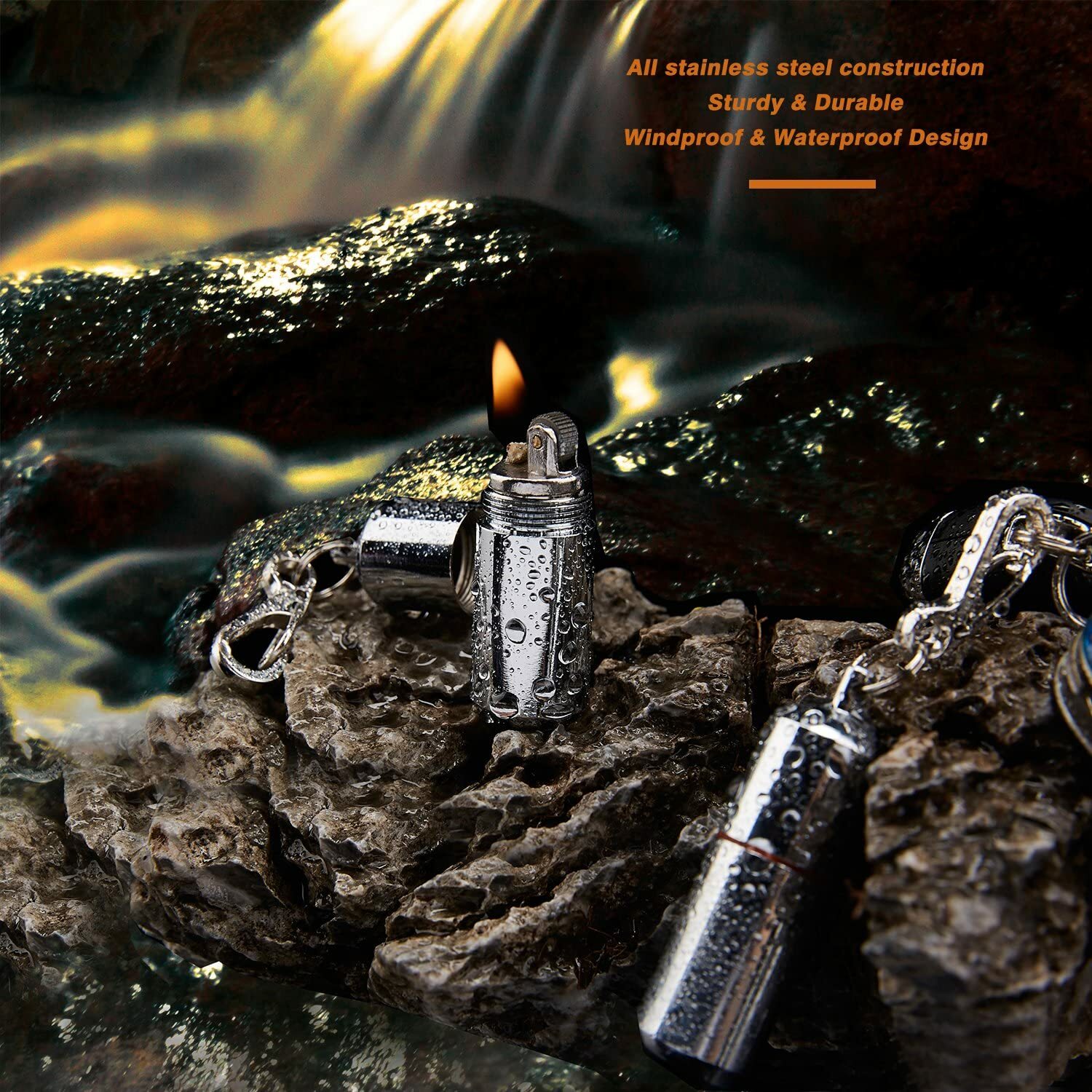 2 Pcs EDC Peanut Waterproof Keychain Lighter for Survival Emergency Fire Starter