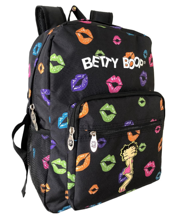 Betty Boop Backpack Black Lips Print School Travel Laptop Book Bag
