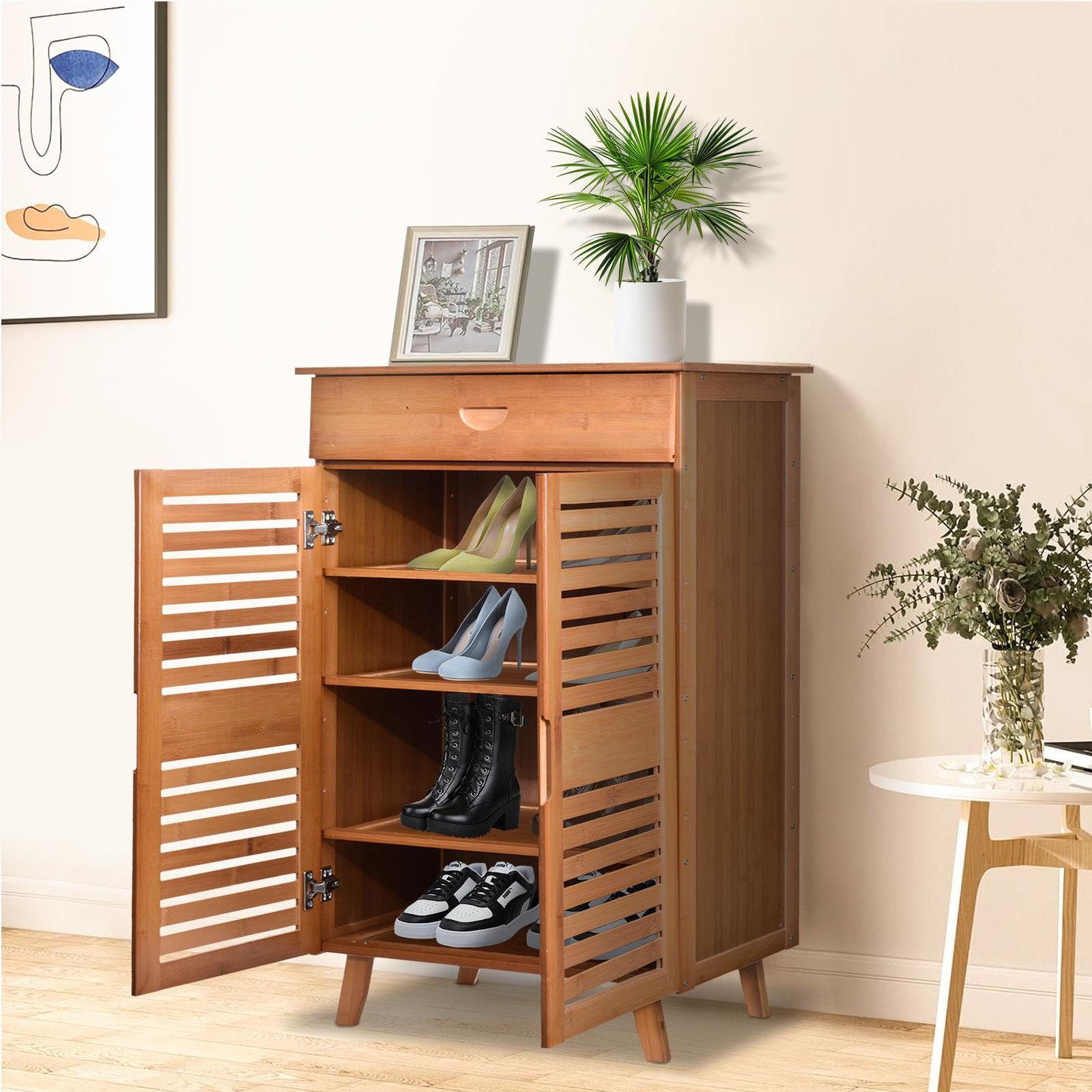 4-Tier Shoe Storage Cabinet Storage Cupboard Unit Sneaker Organizer with Doors