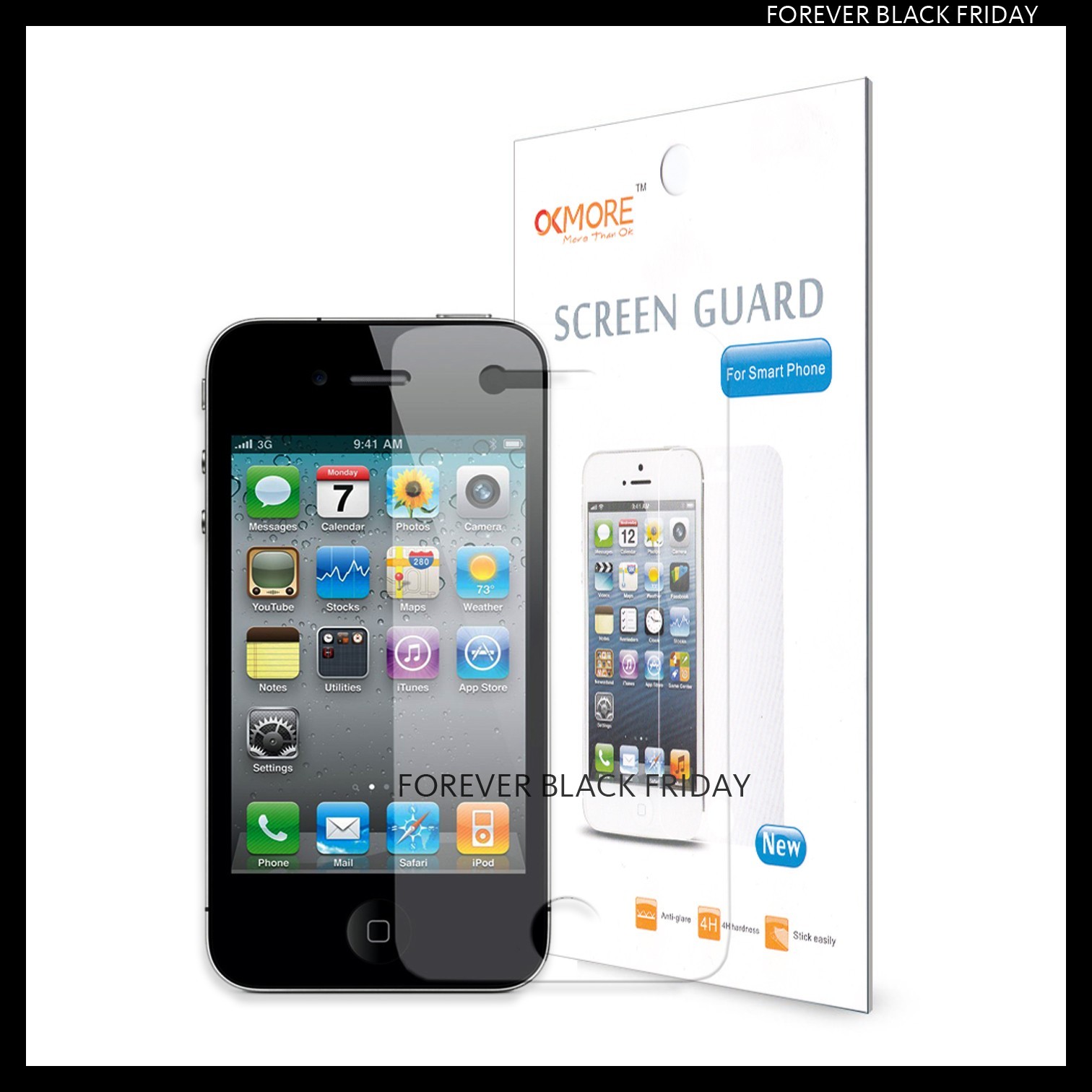 iPhone 4 4S Screen Protector Anti-Scratch Clear 3x Front Back Full Body Cover