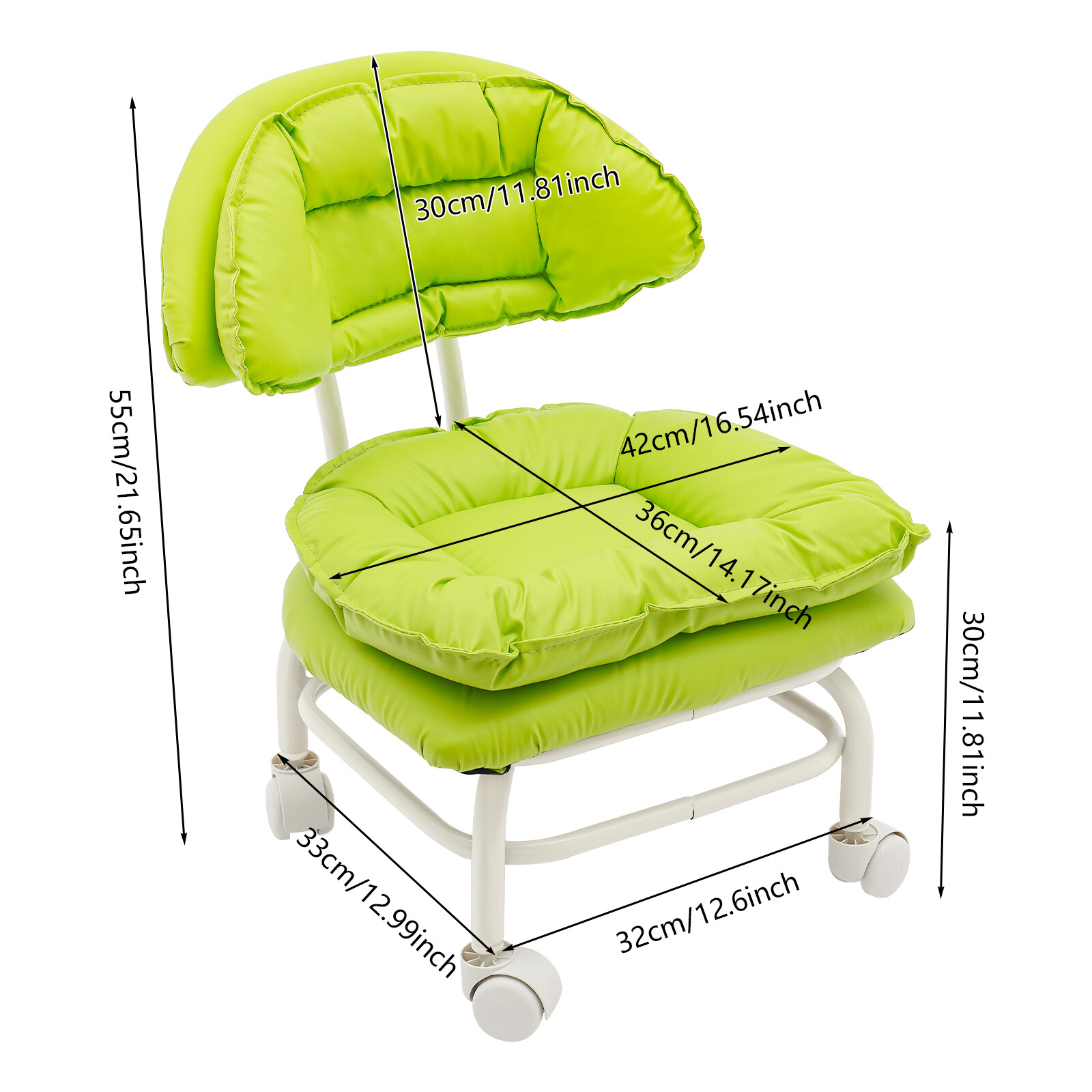 Green Rolling Stool with Back Rest Heavy Duty Rolling Stool Roller Chair