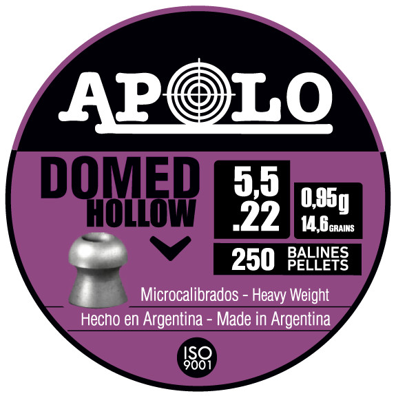 APOLO Expansive 250 Count DOMED HOLLOW POINT 5.5mm .22 Caliber Airgun Pellets