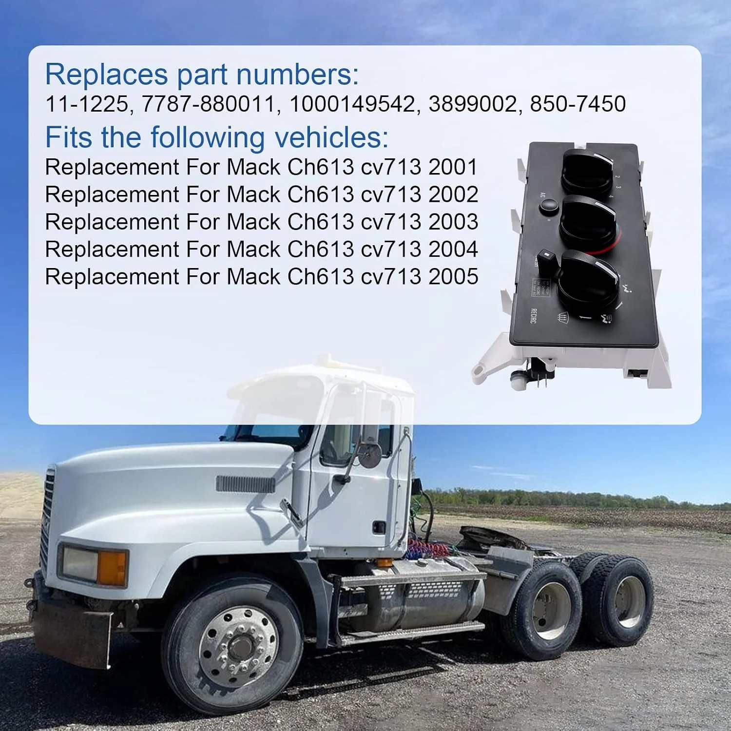 A/C Control Panel Climate Control Module Compatible with Mack Ch613 cv713 2001-2