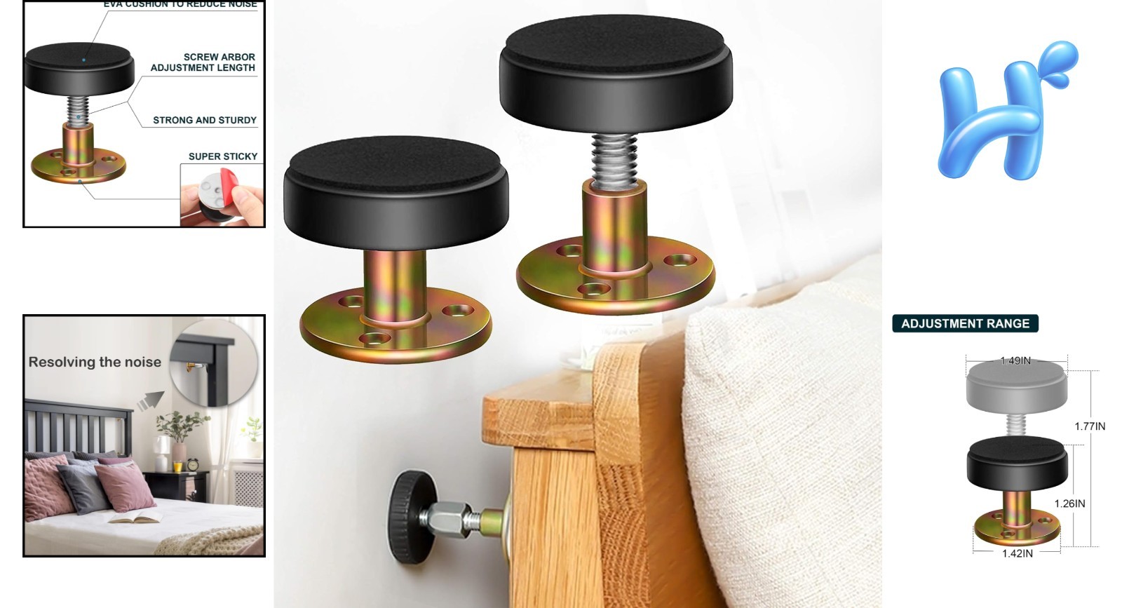Easy Install Adjustable Bed Frame Anti-Shake Tool - Wall Protection 2-Pack