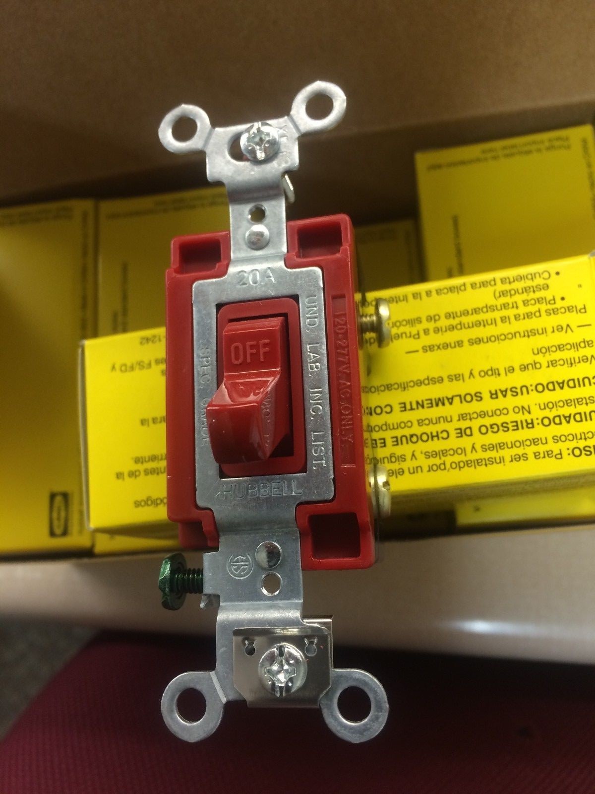 NEW (BOX OF 10) HUBBELL 1221R 20A 120/277V RED SPEC GRADE 1P TOGGLE SWITCH