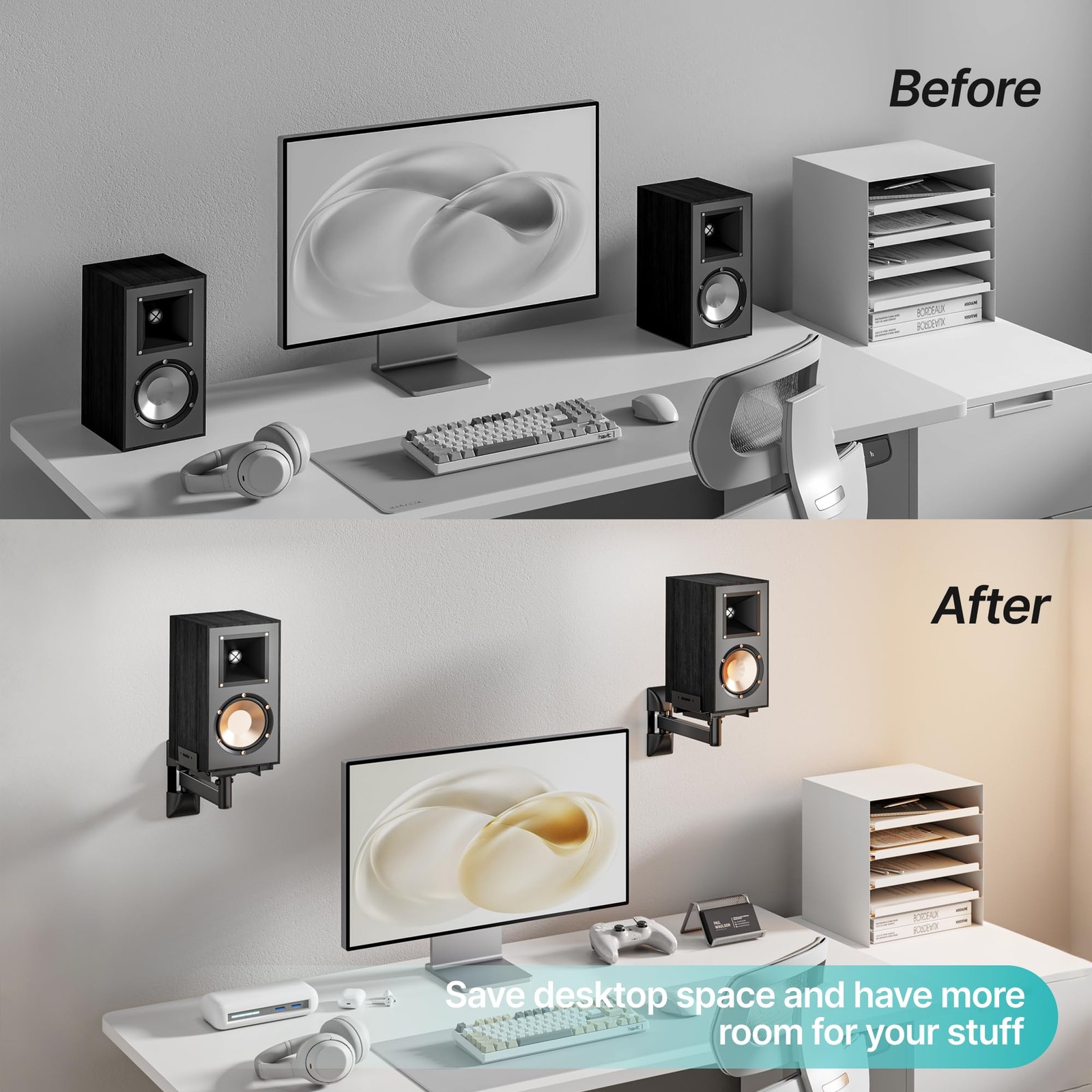Adjustable Speaker Wall Mounts, 55 Lbs Capacity, Dual Speaker Wall Stands for Mo