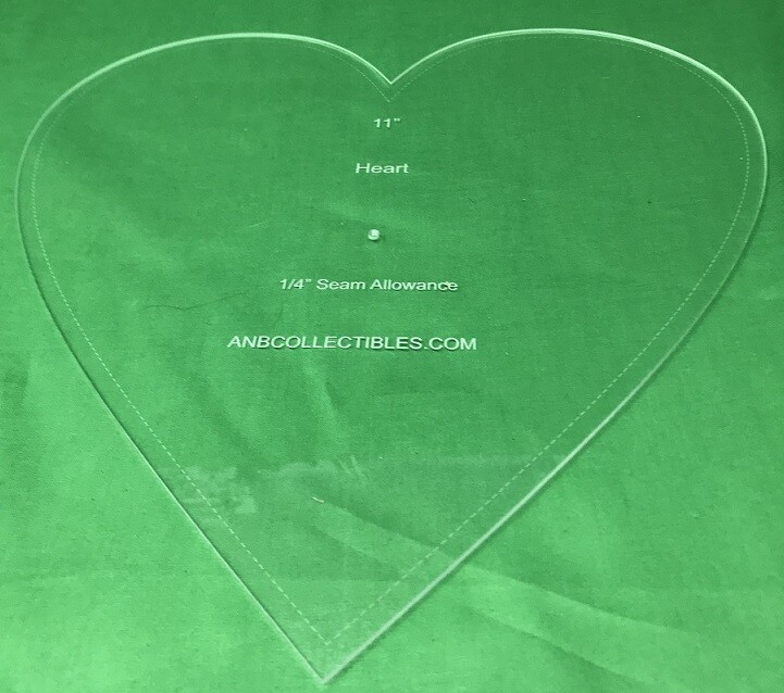 1/4" thick Acrylic Heart Quilting Template (Choice of Sizes)