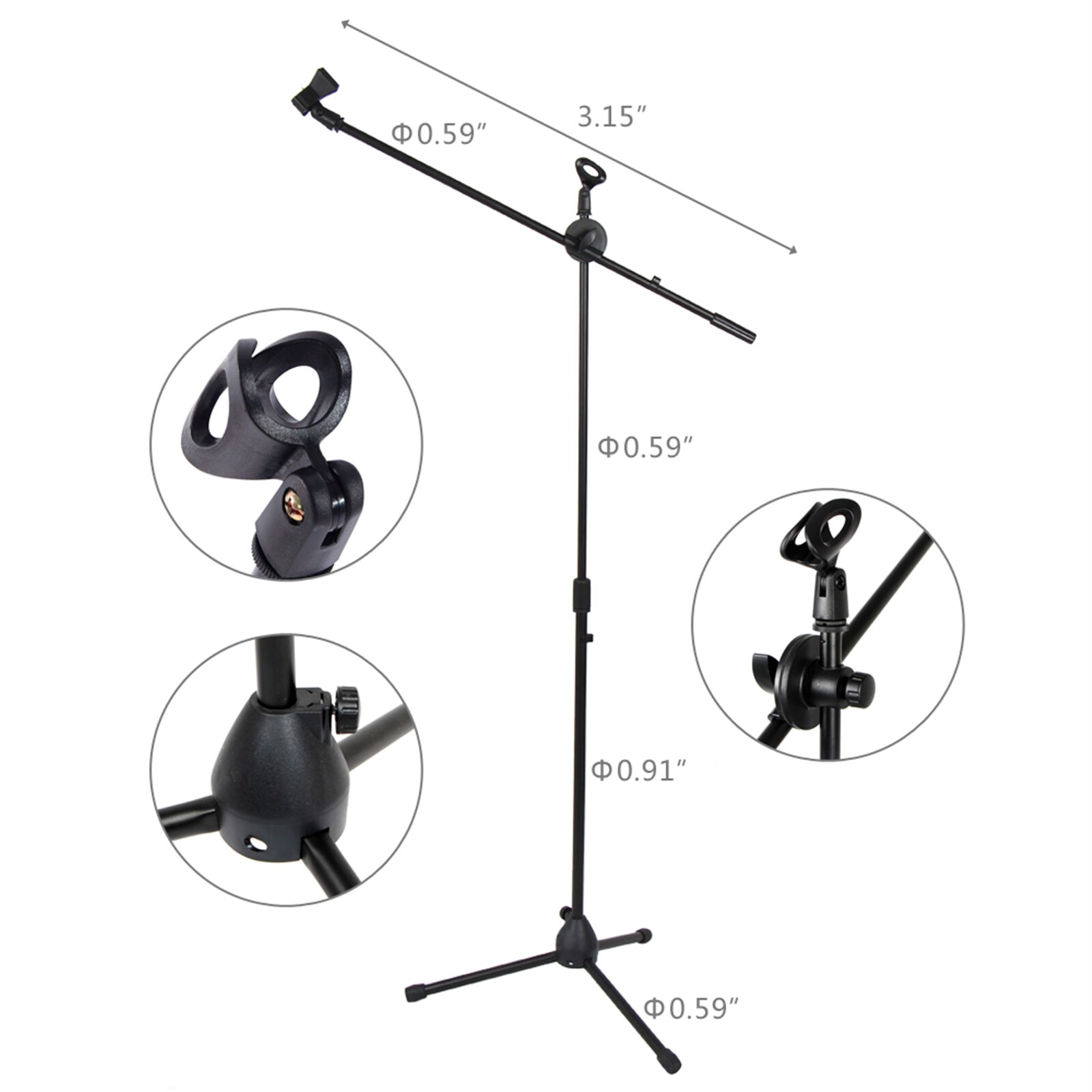 Folding Type Tripod Boom Microphone Mic Stand Mount Holder Adjustable Legs USA
