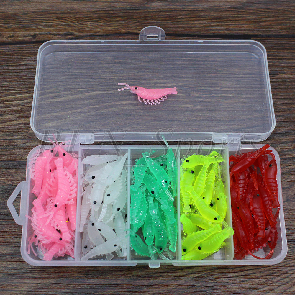 100 pcs/kit 3 cm Soft Shrimp Fishing Lures Small Bait Glow Carp Bass Swimbait