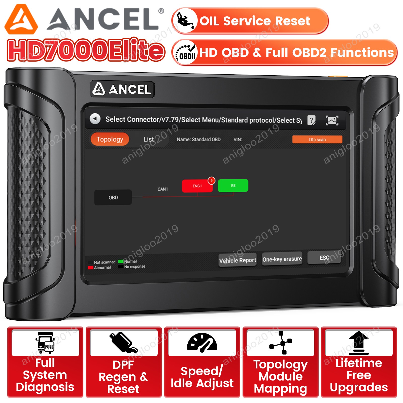 ANCEL HD7000Elite Diesel Heavy Duty Truck OBD2 Scanner Diagnostic Tool 6PIN/9PIN