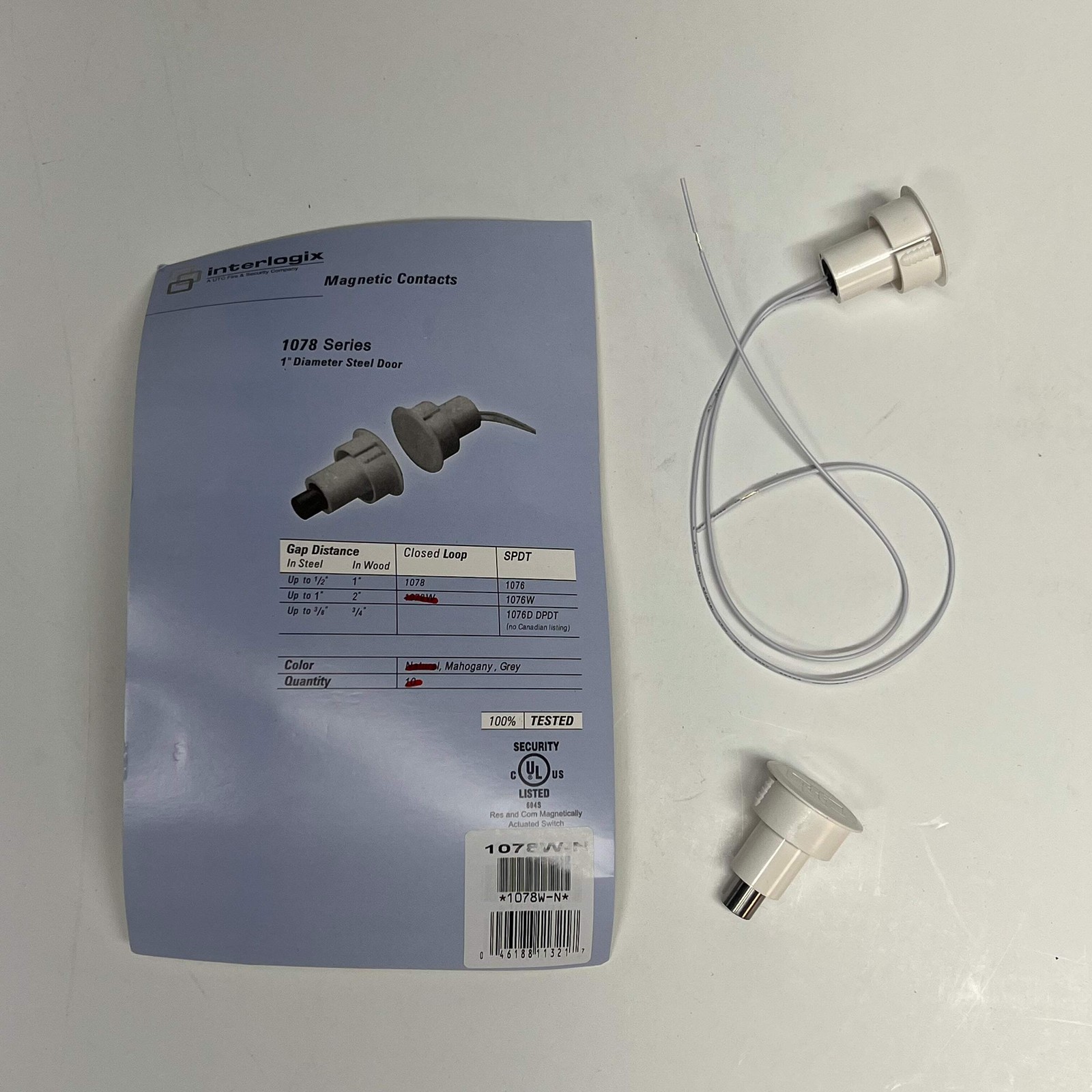 INTERLOGIX Recessed Steel Door Magnetic Contacts 1078 Series White 1078W-N